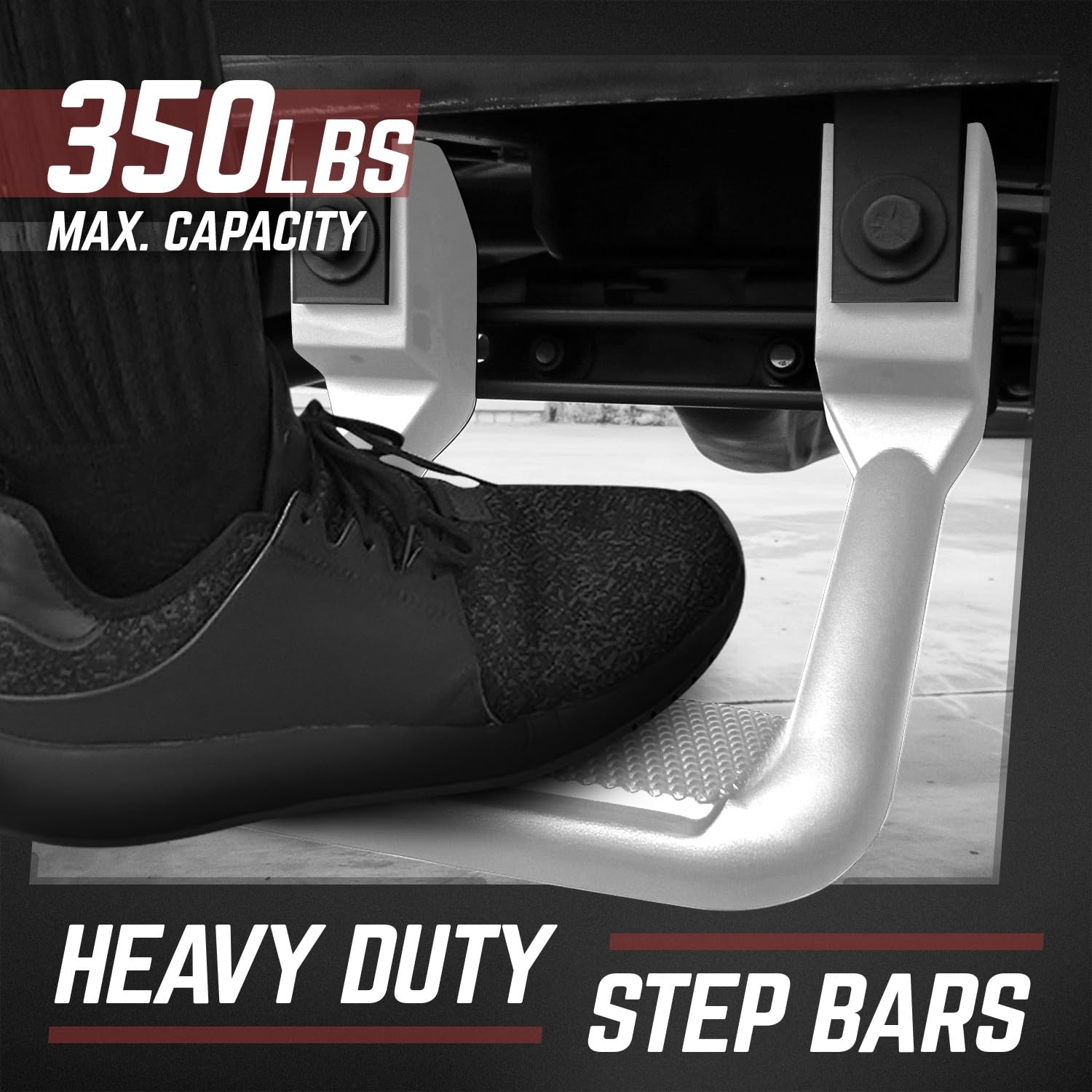 DNA MOTORING Aluminum Side Hoop Steps for Chevy GMC Dodge Pickup Trucks, 11"L x 6"H x 12"W, 2 Pcs, Silver, Model SSTEP-SS