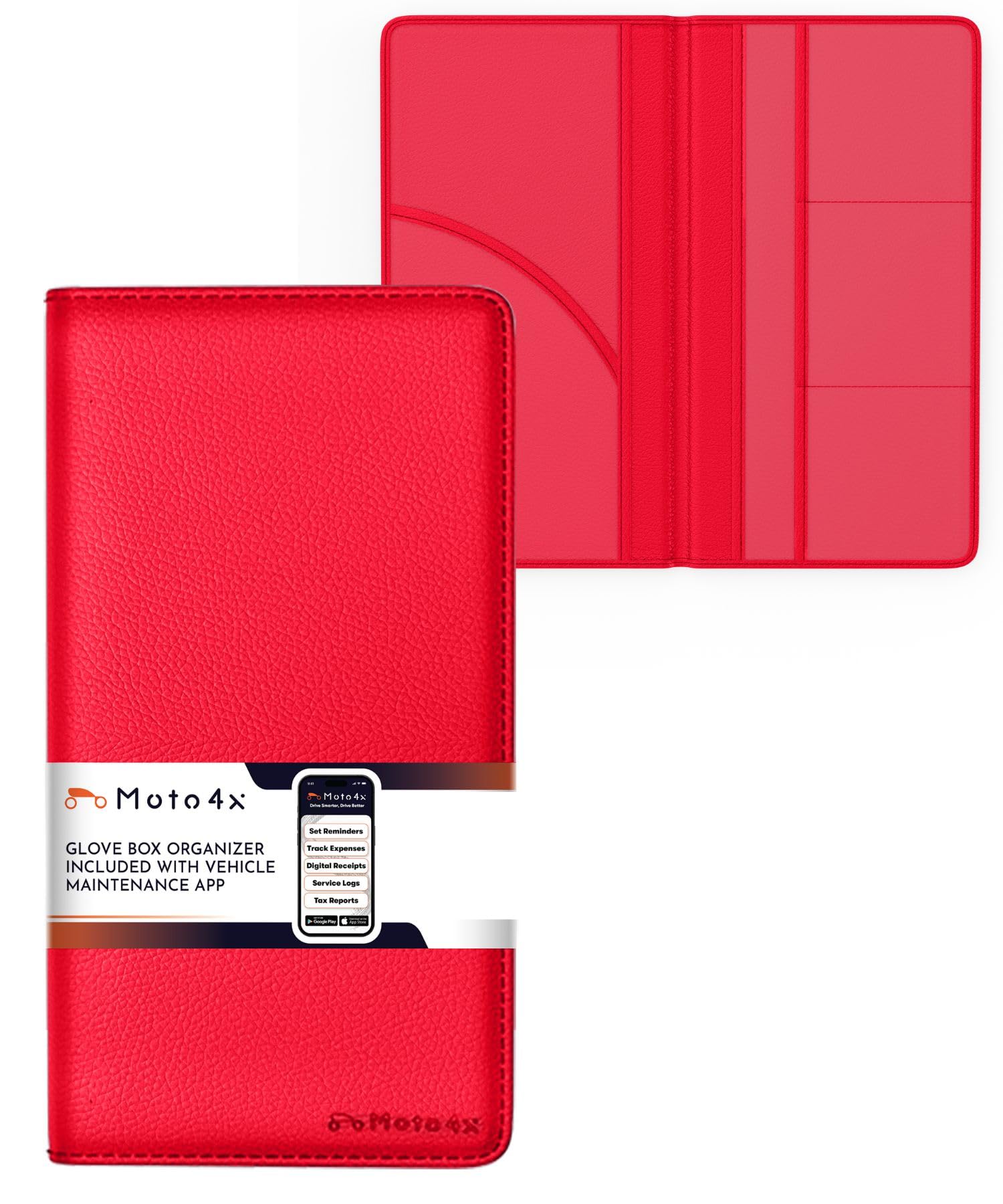 Red Magnetic Shut Premium Pu Leather Insurance And Registration Holder, Glove Box Organizer For Car, Stylish Car Accessories, Or