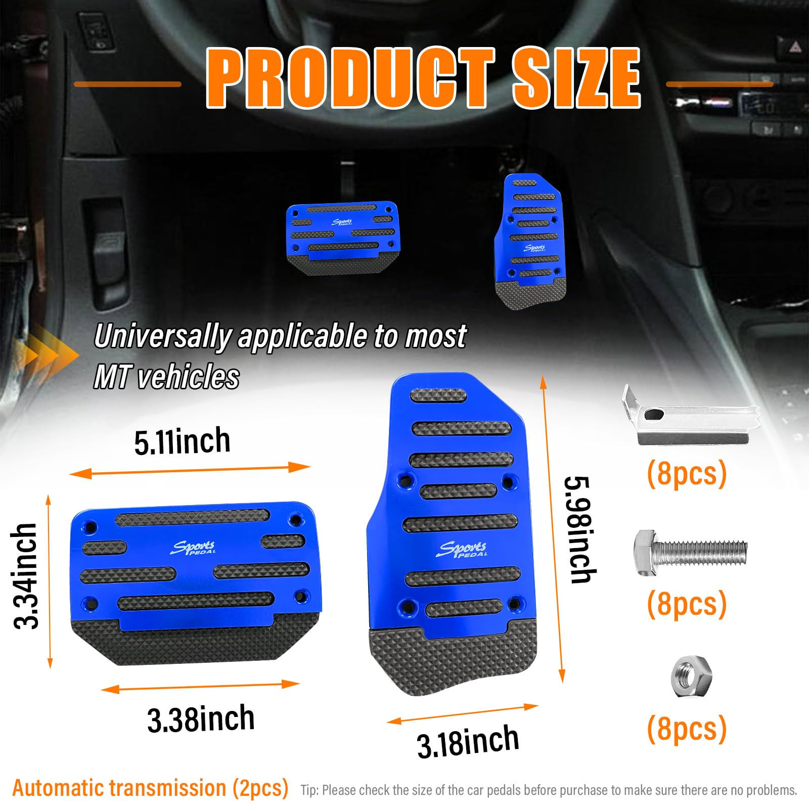 Ziciner 2PCS Non-Slip Car Pedal Pads, Automatic Gearbox Gas Pedal Brake Pedal Cover, Aluminum Alloy Brake Gas Clutch Pedal Kits,