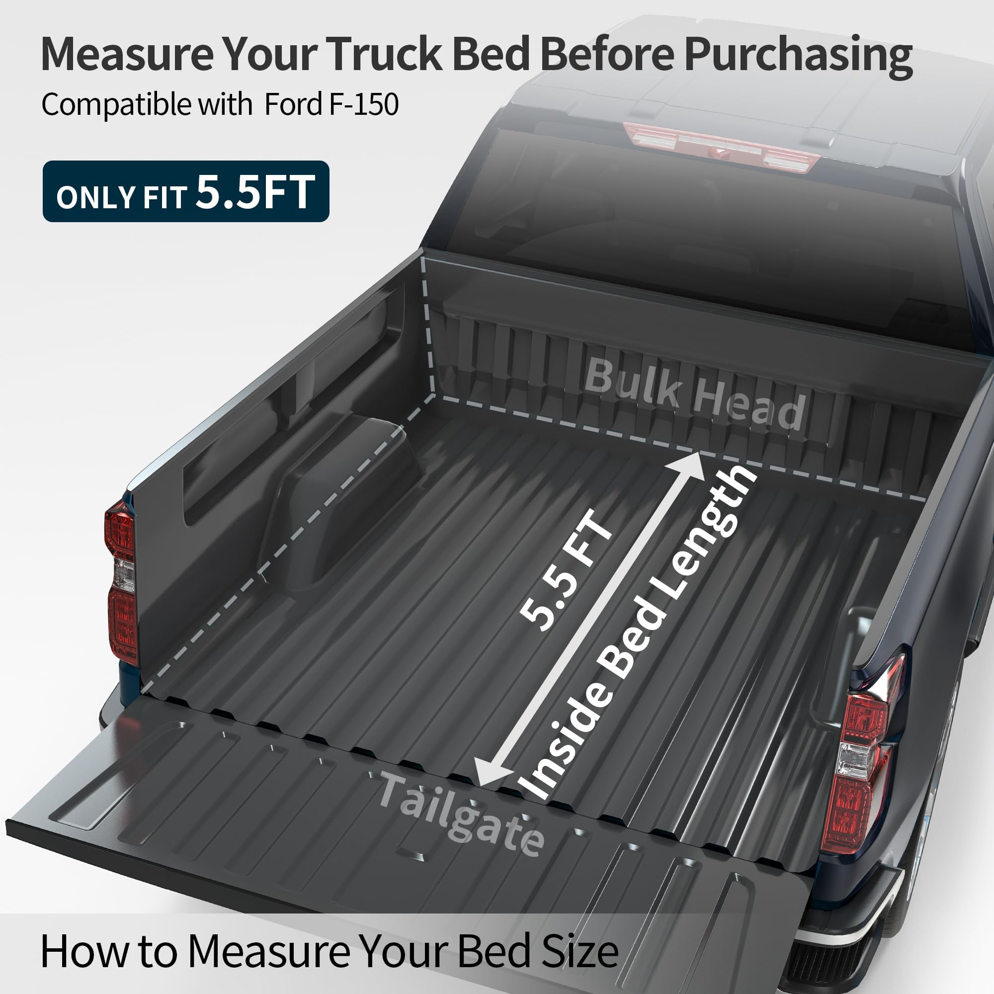 Oedro Frp Hard Tri-Fold Tonneau Cover Fold Truck Bed Covers Fits For Ford F150 F-150 2015-2024 With 5.5 Feet Bed
