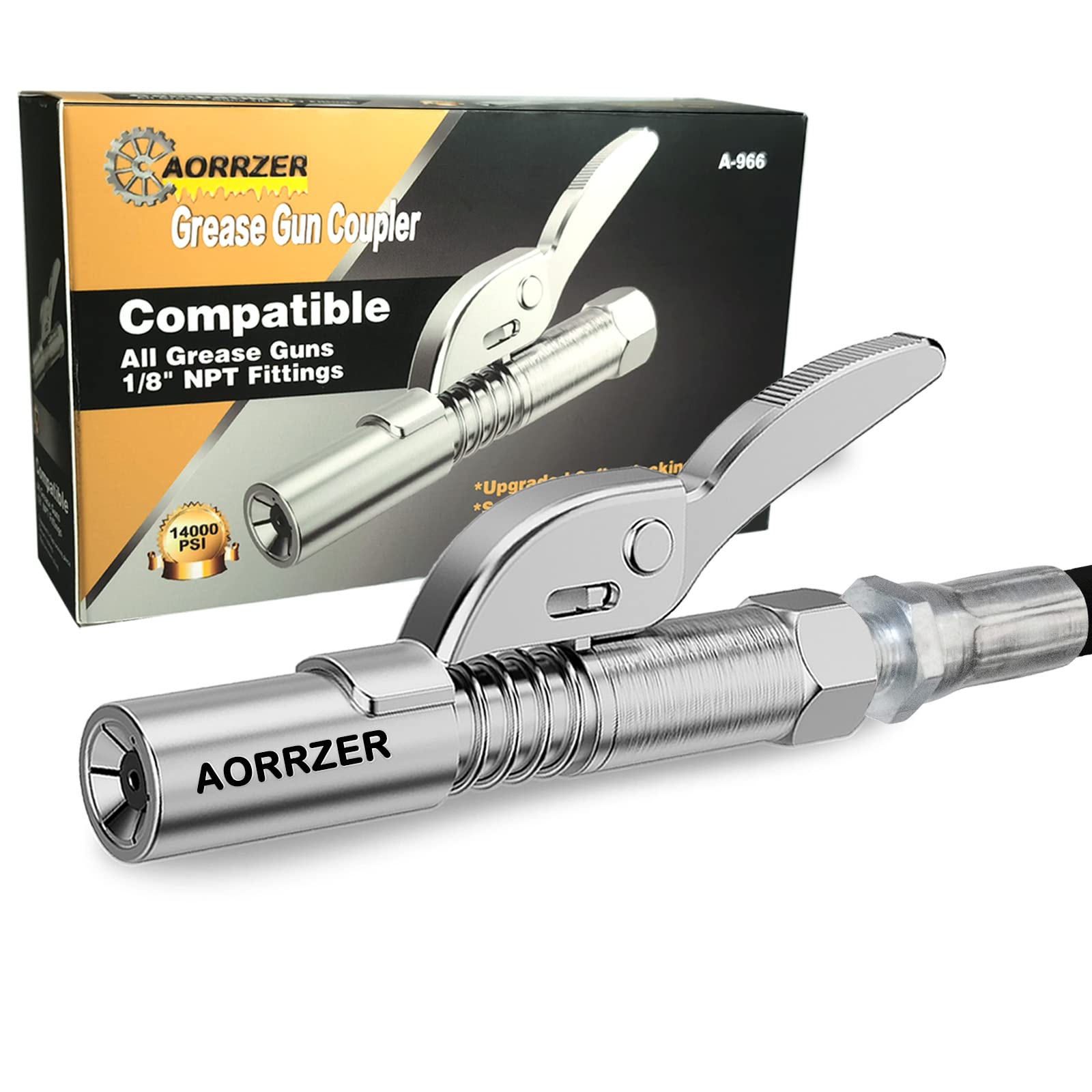 Aorrzer Grease Gun Coupler, Strong Lock On Grease Couplers, 12000 Psi High Pressure Greases Gun Coupler, Compatible With All Gre