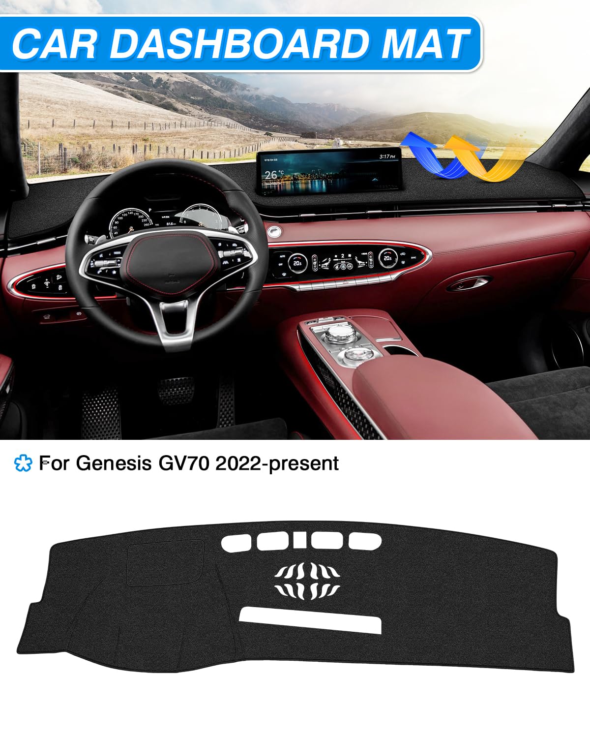 Cartist Dash Cover Fit for 2022 2023 2024 2025 Genesis GV70 Dashboard Cover Mat for GV70 Accessories Non-Slip Carpet Sunshield G