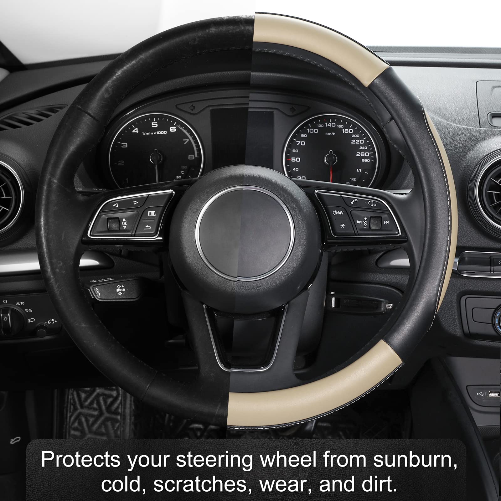 SEG Direct Car Steering Wheel Cover Large-Size for F150 F250 F350 Ram 4Runner Tacoma Tundra Range Rover Model S X with 15 1/2 in