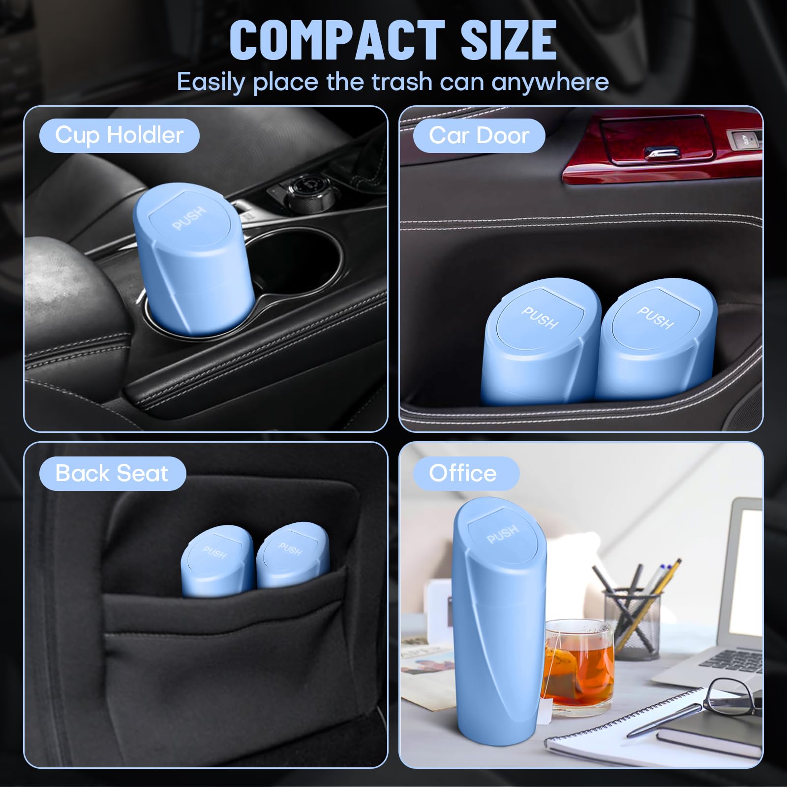 Sglrt Car Trash Can Bin With Lid - Car Garbage Can Cup Holder - Blue Mini Leakproof Vehicle Trash Garbage Can Bin With 20Pcs Tra