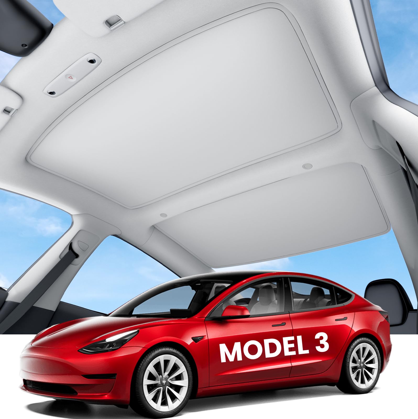 Reevaa 2025 Upgrade Tesla Model 3 Sunshade Roof [No-Sagging, No Gaps] Tesla 3 Highland 2025 Accessories Heat Insulation Foldable