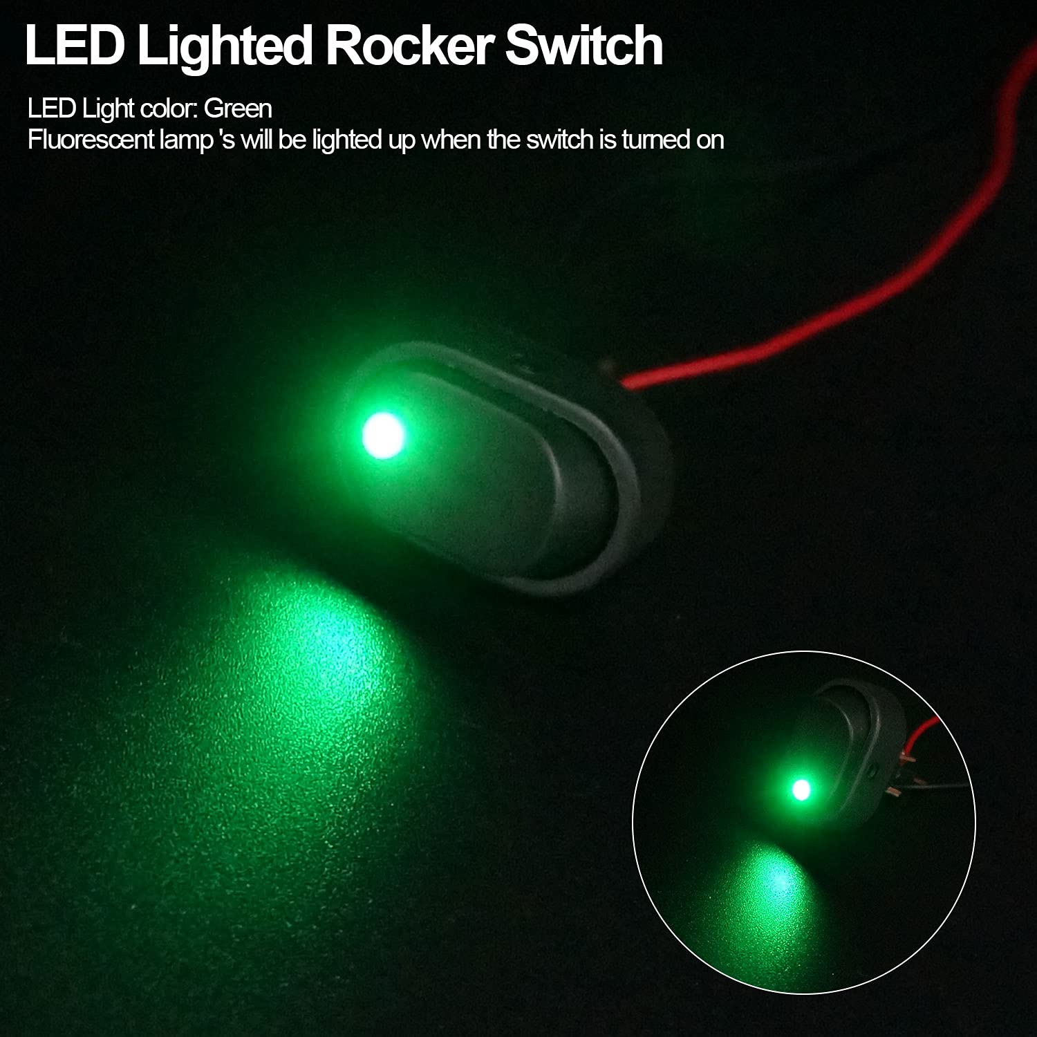 Twidec/5Pcs Led Lighted Rocker Switch Toggle 12V 30A Spst 3 Pin On-Off Green Round Dot Switch For Car Boat Marine Asw-20D-G