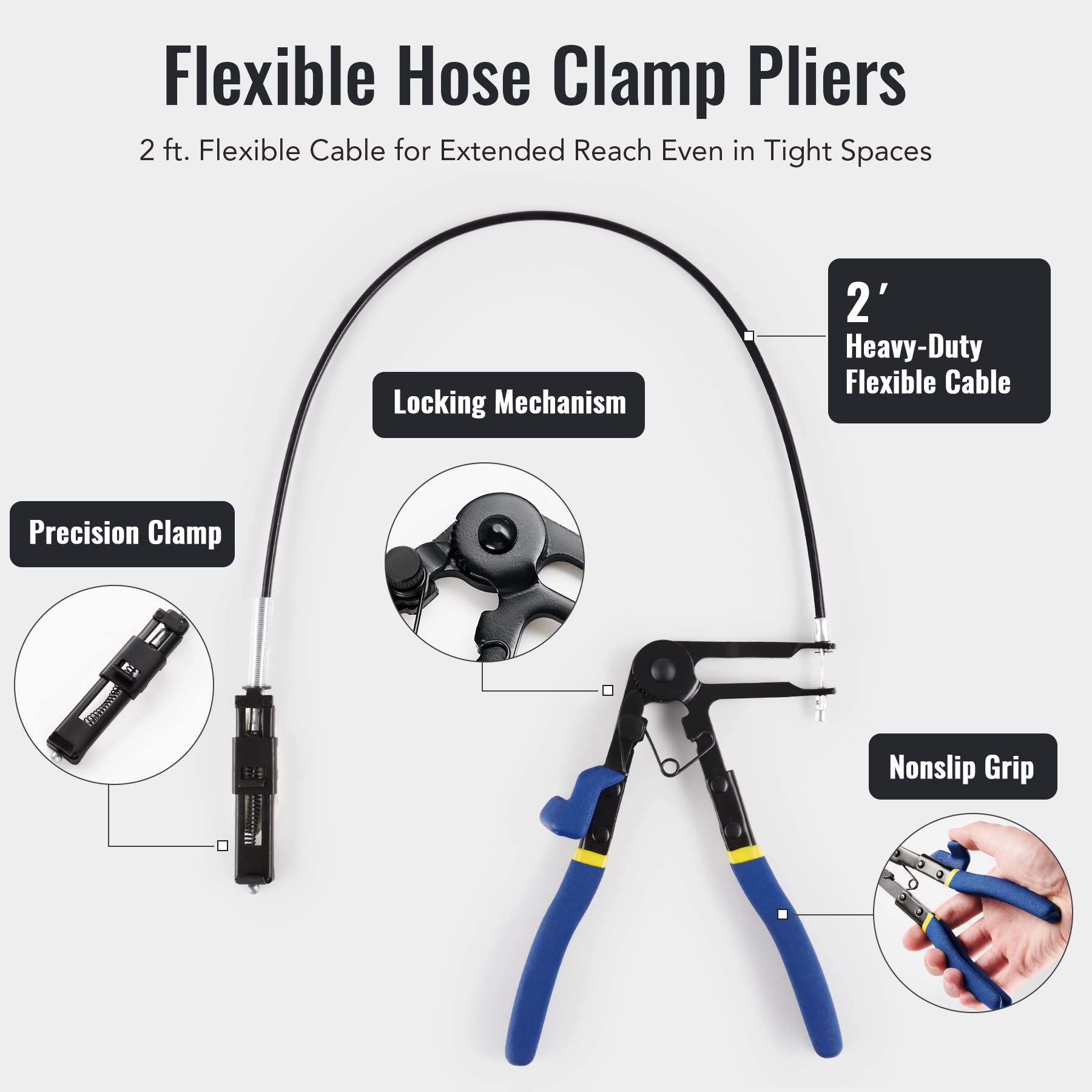 Orion Motor Tech 9Pcs Hose Clamp Pliers For Fuel Oil & Water Hoses, Automotive Long Reach Hose Clamp Remover Kit With Flexible W