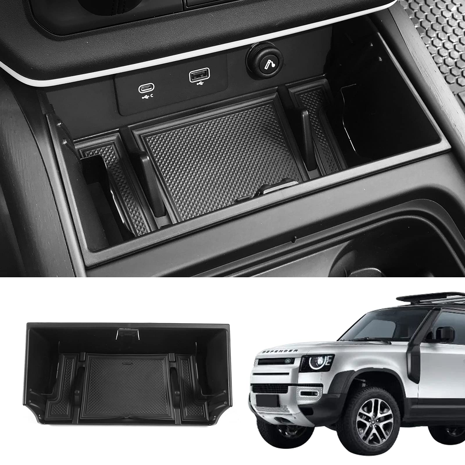 Bomely Center Console Organizer Tray Storage Box Compatible With Land Rover Defender 2020-2023 Land Rover Defender 90 110 130 (Center Console Storage Box)
