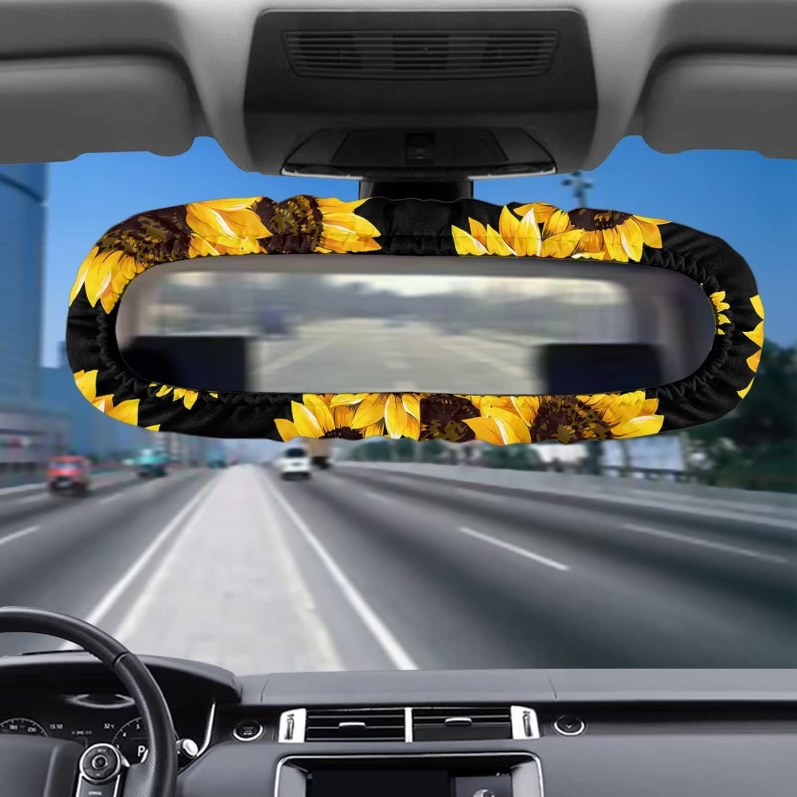 Huisefor Sunflower Car Rear View Mirror Cover, Sun Protection Dustproof Car Rearview Mirror Elastic Sleeve Auto Rear View Mirror