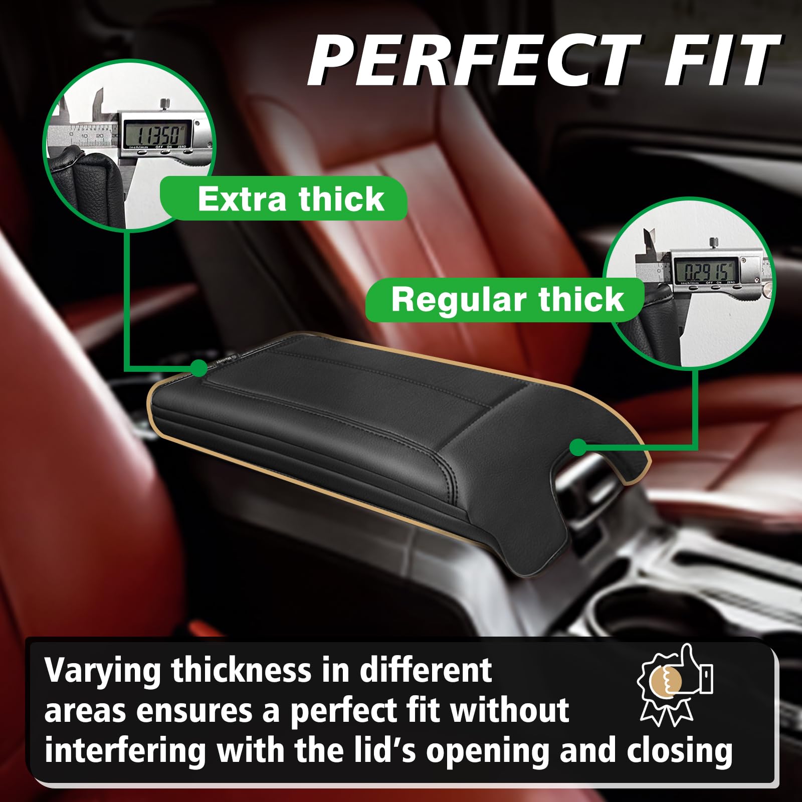 Muslogy Center Console Armrest Cover Compatible With Ford F-150 F150 2009-2014 Comfort Armrest Pad Arm Rest Cushion Vegan Leathe