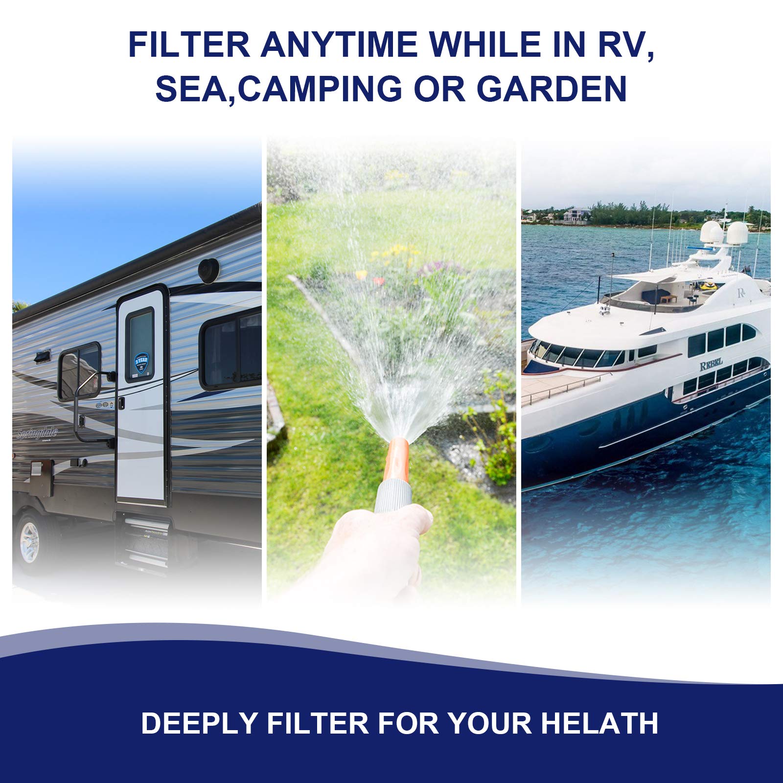 Paulinn Rv Camper Inline Water Filter, 2 Packs Marine Garden Camping Water Hose Kdf Filter Accessories For Boat Trailer Motorhome Gardening Planting Car Washing, Reduces Chlorine, Bad Taste & Odor