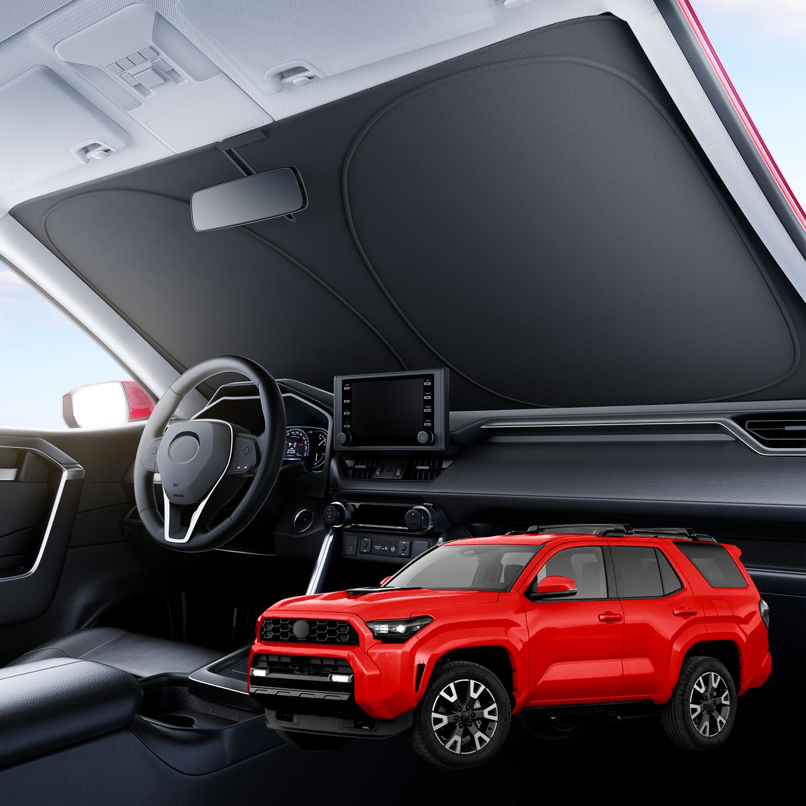 Wigoo For Toyota 4Runner 2010-2025 Windshield Sunshade [100% Sun Block, 4Th-Gen Cooling Tech] Foldable Heat Insulation Front Win