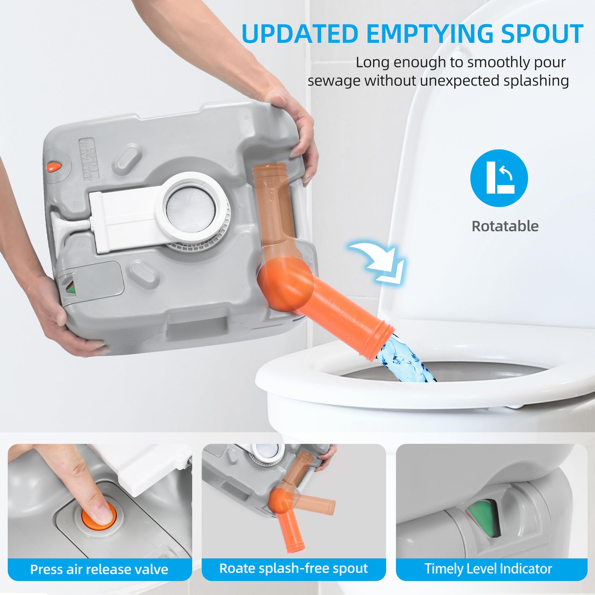 Yitahome Portable Toilet Camping Porta Potty 5.8 Gallon With Diagonal Deepened And Enlargerd Bowl, Hand Sprayer, Level Indicator