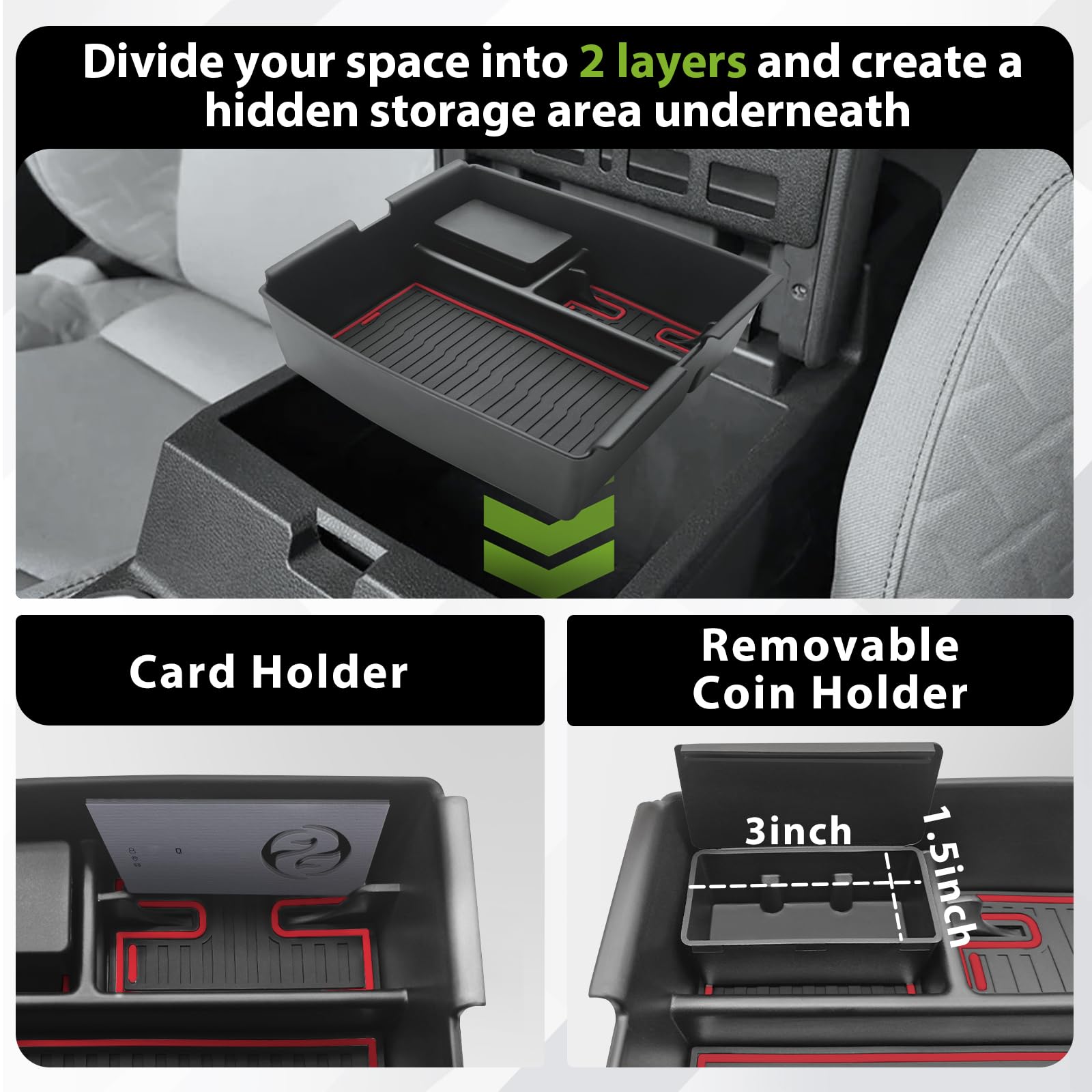 Muslogy Center Console Organizer Compatible With Toyota Tacoma 2024 Accessories Middle Console Storage Box Abs Material With Ant