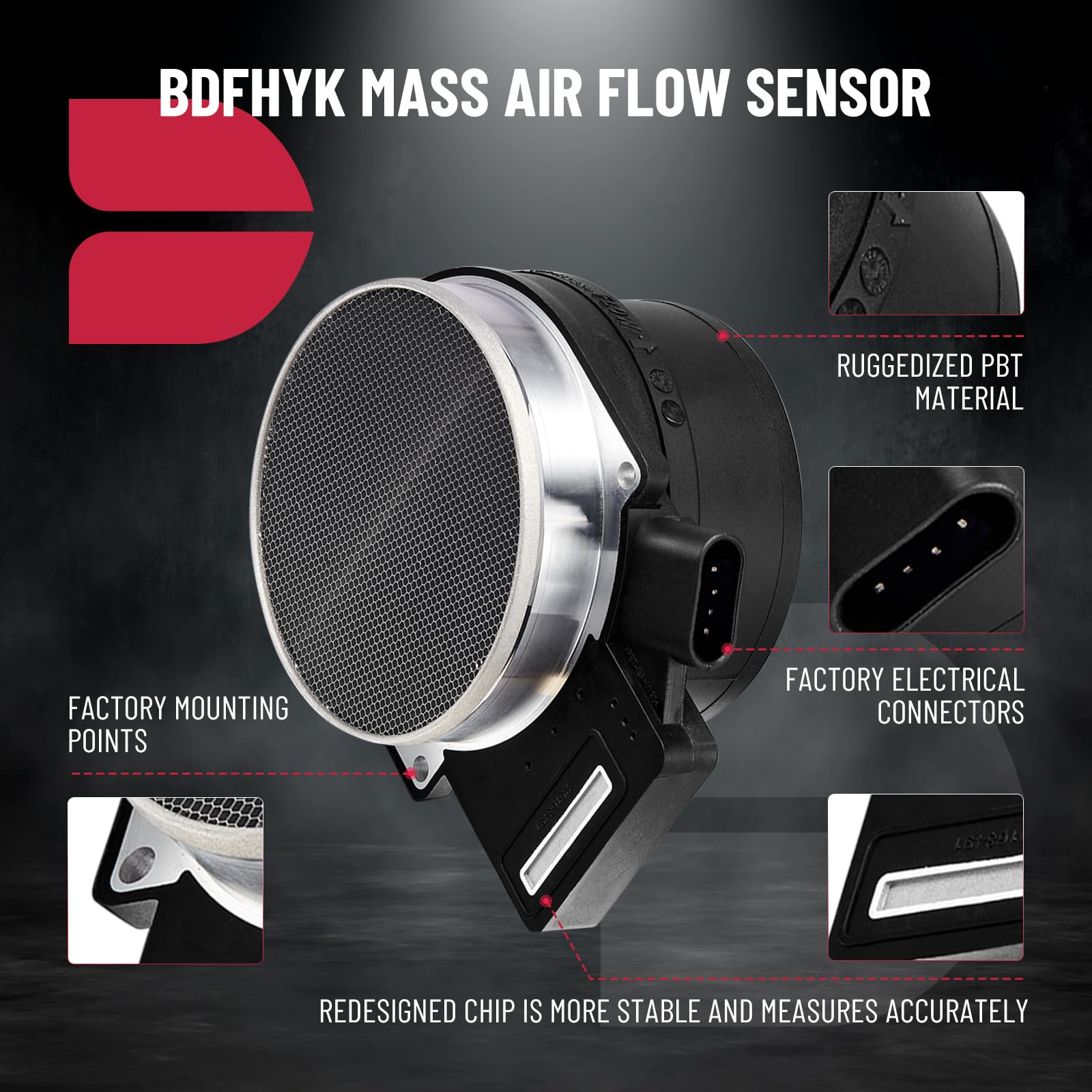 Bdfhyk Mass Air Flow Sensor Meter Maf 25318411 Af10043 25168491 Compatible With Silverado, Suburban, Tahoe, Yukon Xl, Sierra, Escalade, Esv