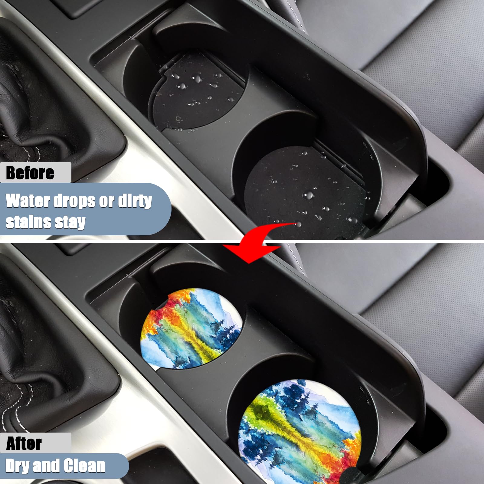 Car Cup Holders Coasters - Autumn Mountains Scenery Sunset Absorbent Ceramic Coaster, Drink Cup Holder Coasters, Auto Interior A