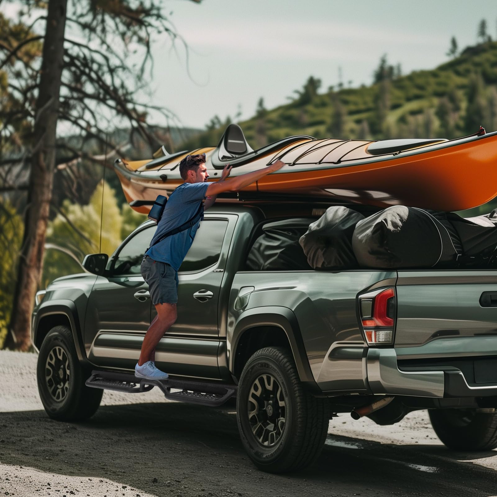 Smanow Running Boards Compatible With 2009-2018 Dodge Ram 1500 Crew Cab (Incl. 2019+ Classic Model), 2010-2024 Ram 2500 3500 Crew Cab, Black Side Steps, Step Bars Nerf Bars With Middle Steps.