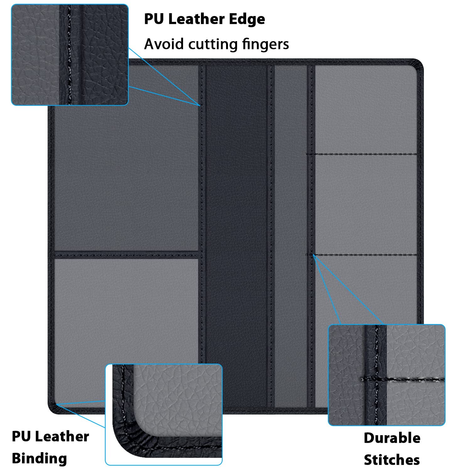 Techion PU Leather Car Insurance and Registration Holder, 9.5x5 Inch Glove Box Organizer Wallet Case - Black