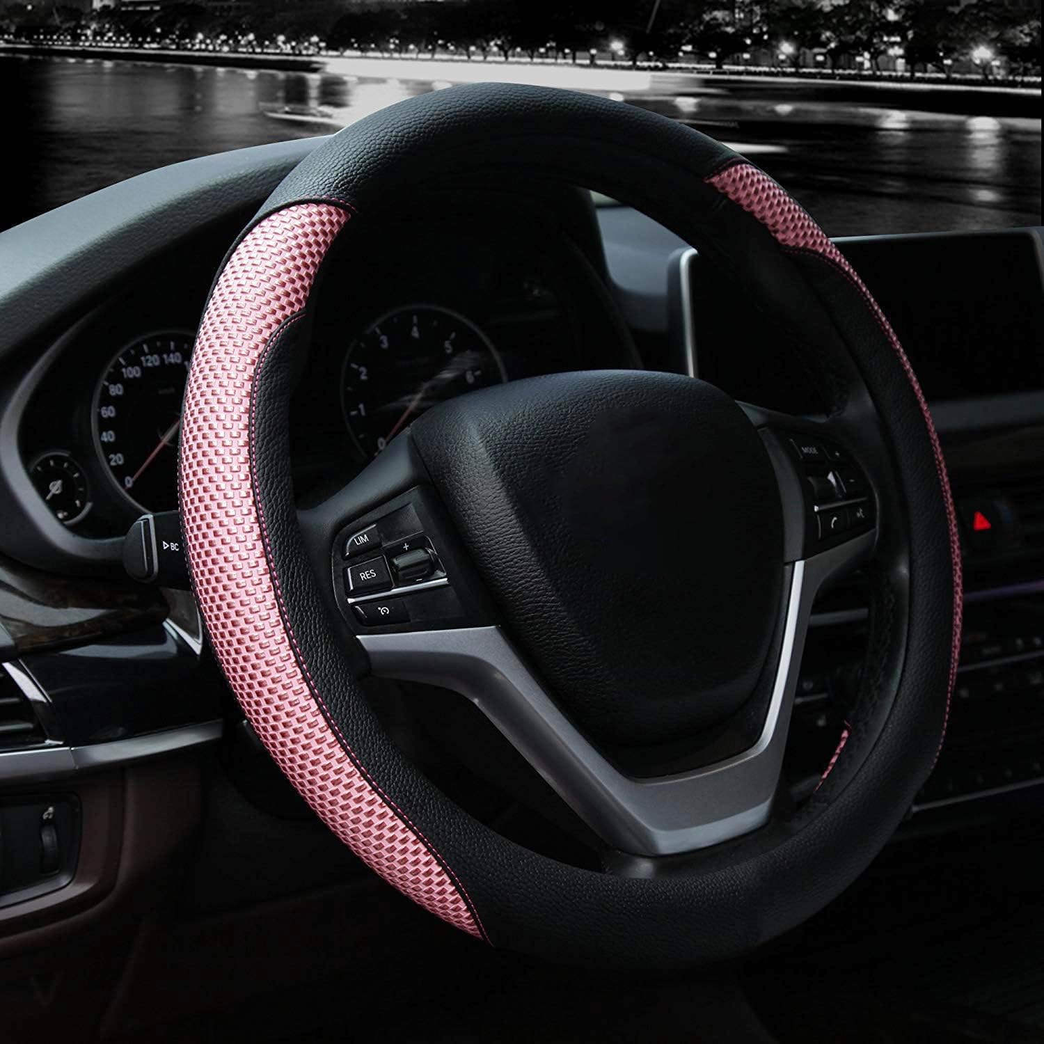 Valleycomfy Steering Wheel Cover With Microfiber Leather For Car Truck Suv 15 Inch (Pink)