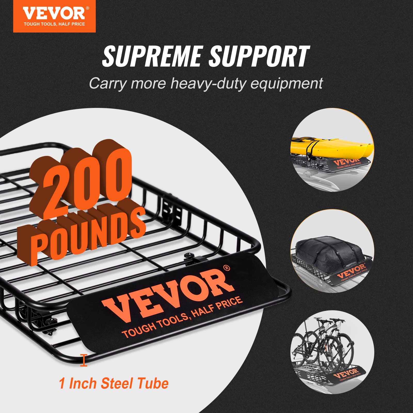 VEVOR 64 x 39 Heavy-Duty Steel Roof Rack Cargo Basket, 200 LBS Capacity, Universal Luggage Holder for SUV & Truck