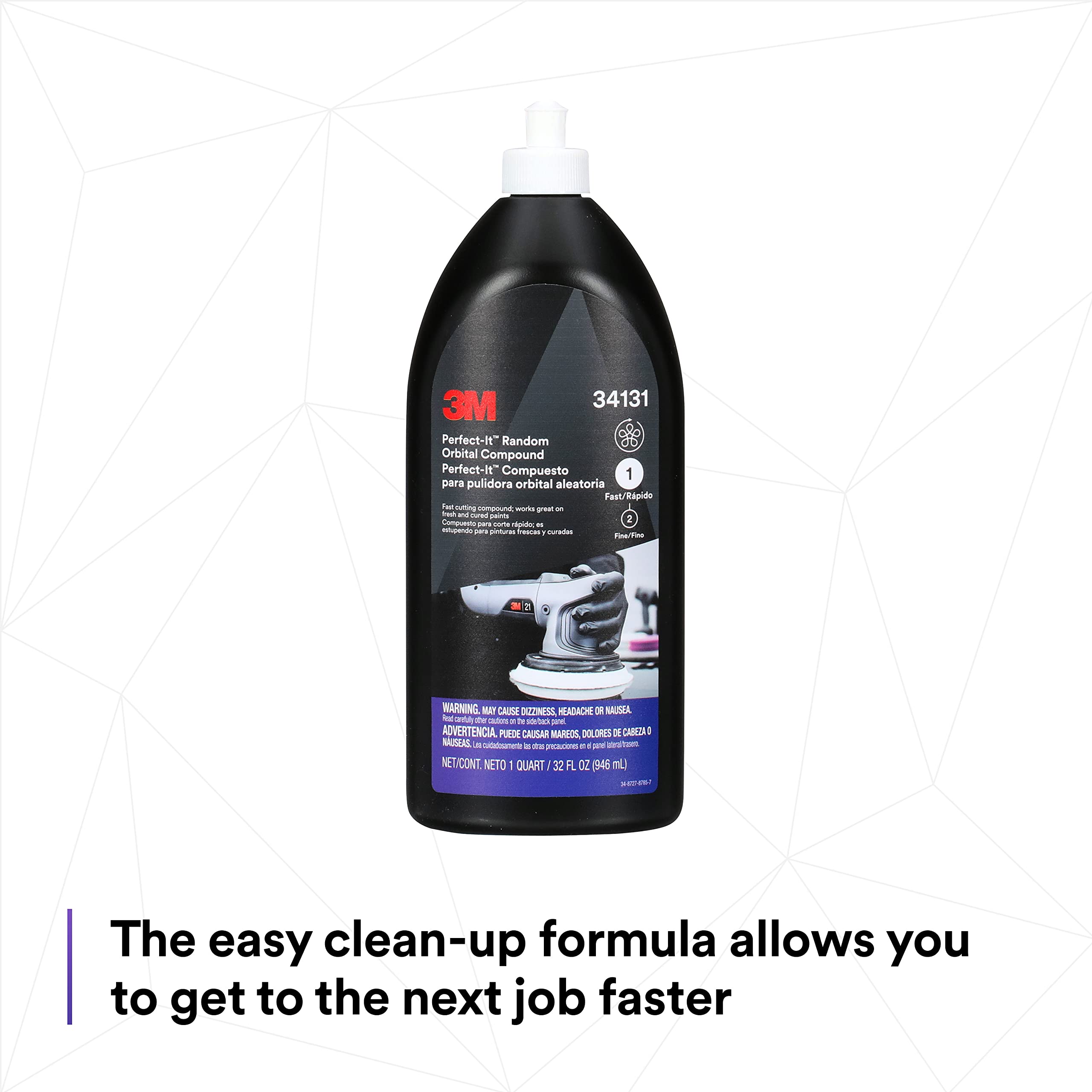 3M Perfect-It Random Orbital Compound, 34131, 1 Quart, Fast Cutting Compound For Automotive Buffing & Polishing