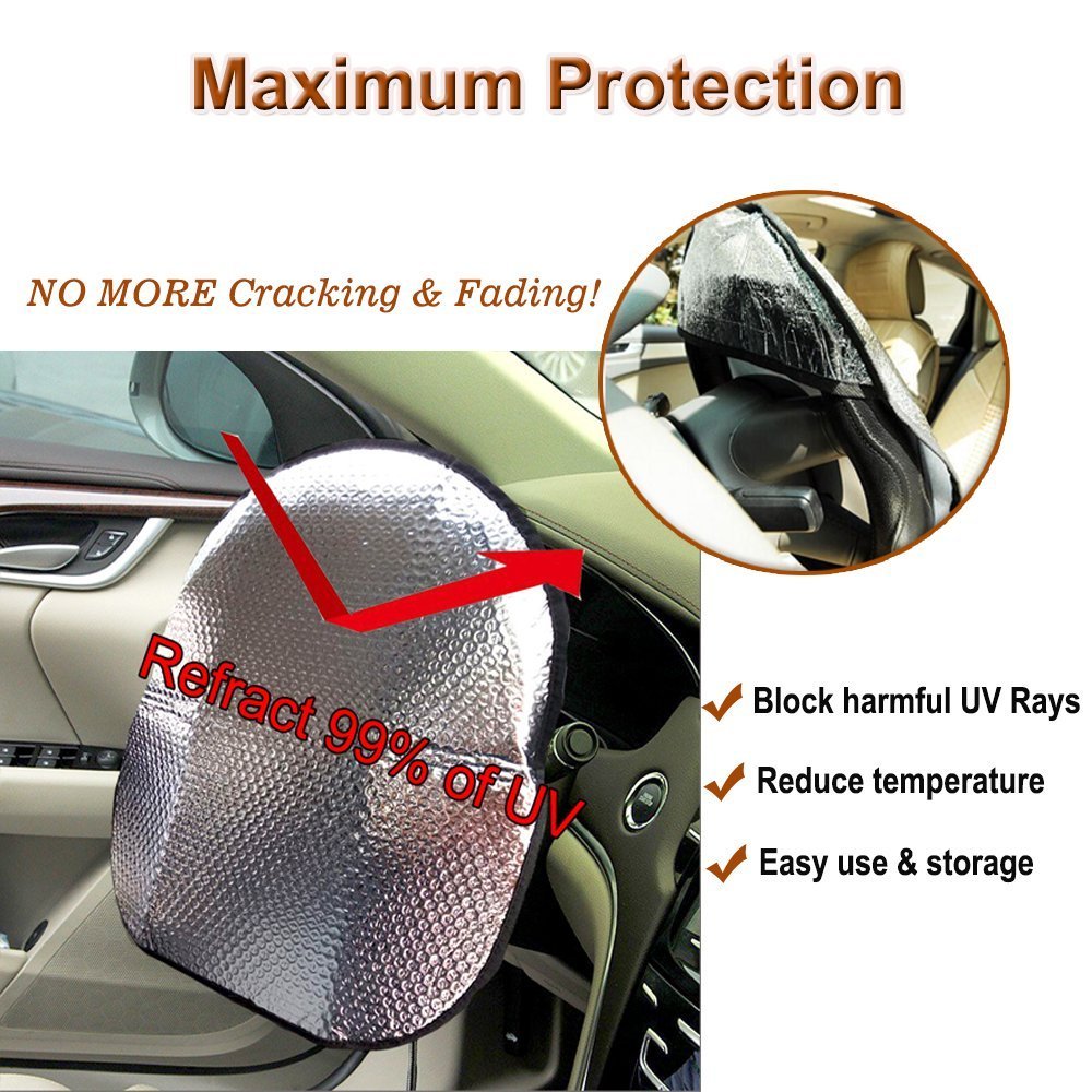 Big Ant Steering Wheel Cover Sun Shade + Bonus Side Window Sunshade-Heat Reflector Fit Most Jumbo/Standard Car-Sliver (20.1''X 1