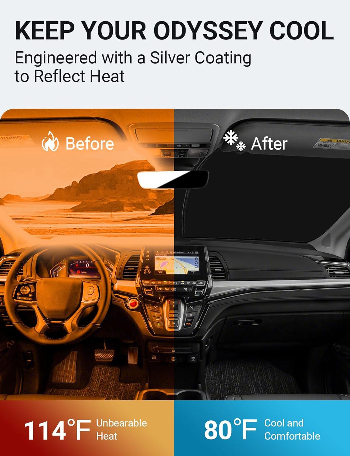 Proadsy 2025 Upgrade Windshield Sun Shade Custom Fit Honda Odyssey 2018-2024 2025 4-Layer Foldable Front Sunshade Protector Sun