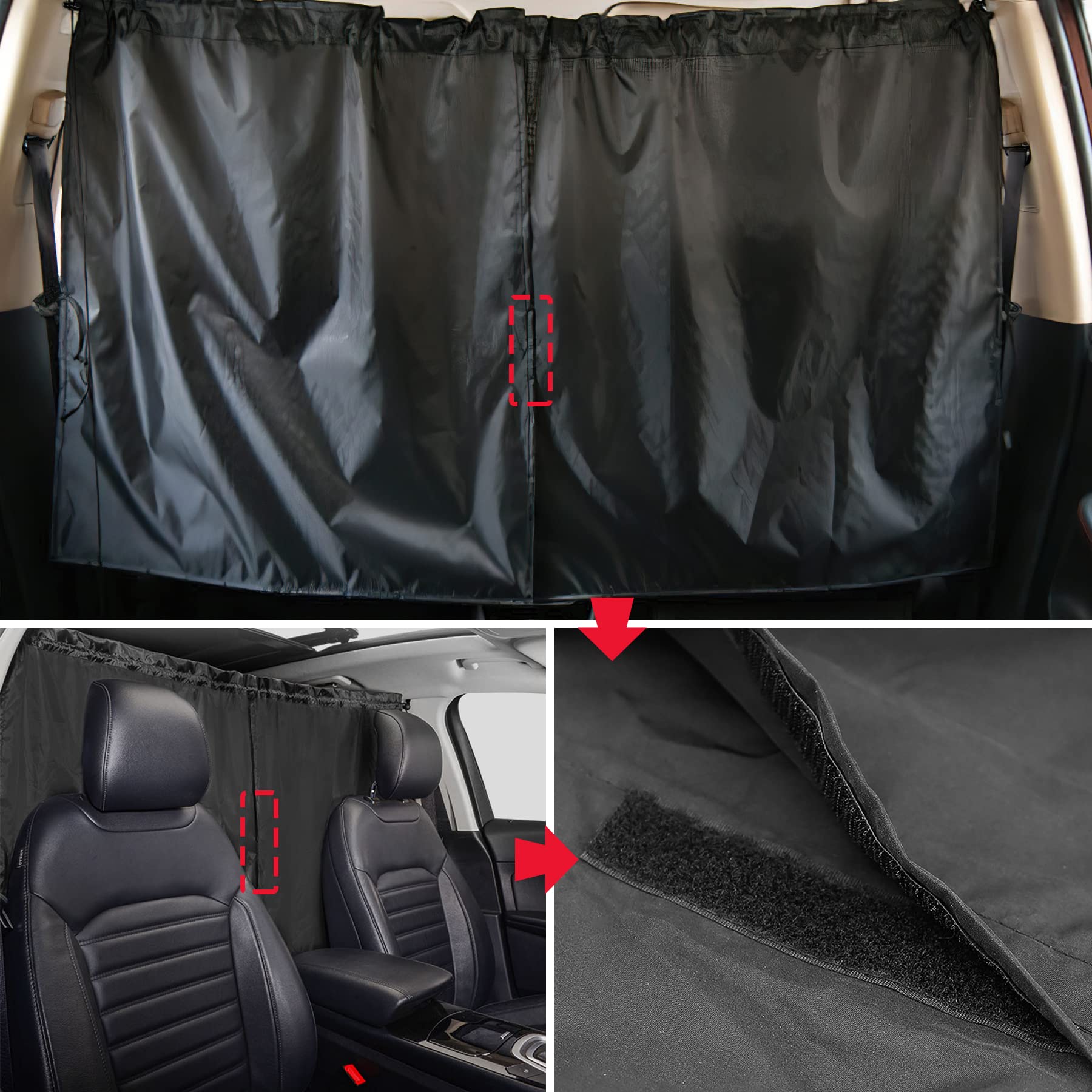 Set Of 3 Car Privacy Curtains, Car Window Covers For Sleeping In Car For Camping Suv Van, Include 1 Rear Seat Divider Curtain &