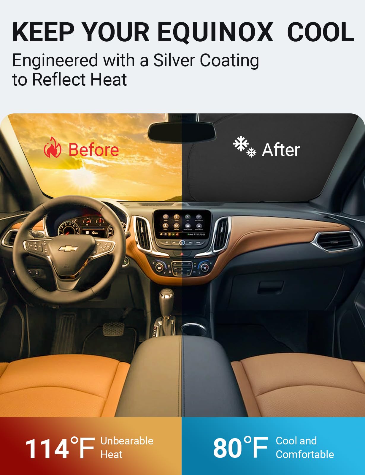 Proadsy 2025 Upgrade Windshield Sun Shade Custom Fit Chevrolet Equinox 2018-2025 4-Layer Foldable Front Sunshade Protector Sun V