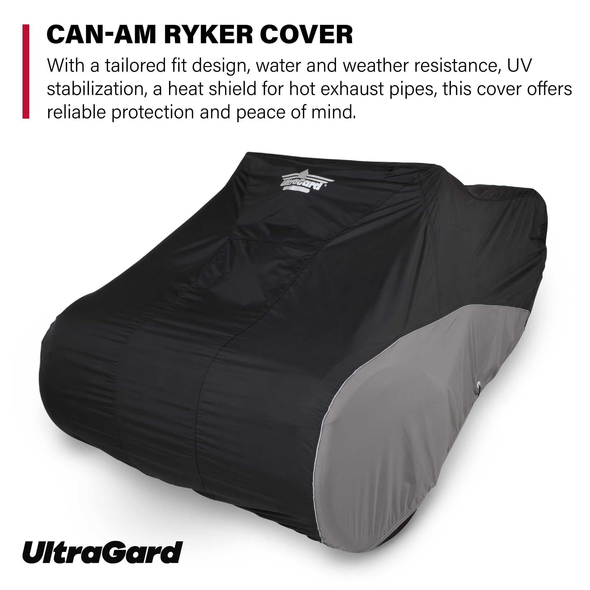 UltraGard Can-Am Ryker Full Motorcycle Cover with Heat Shield & Expandable Pouch - Water-Resistant, Windshield Protection, Bungee Tie Downs, Reflective, Black/Charcoal