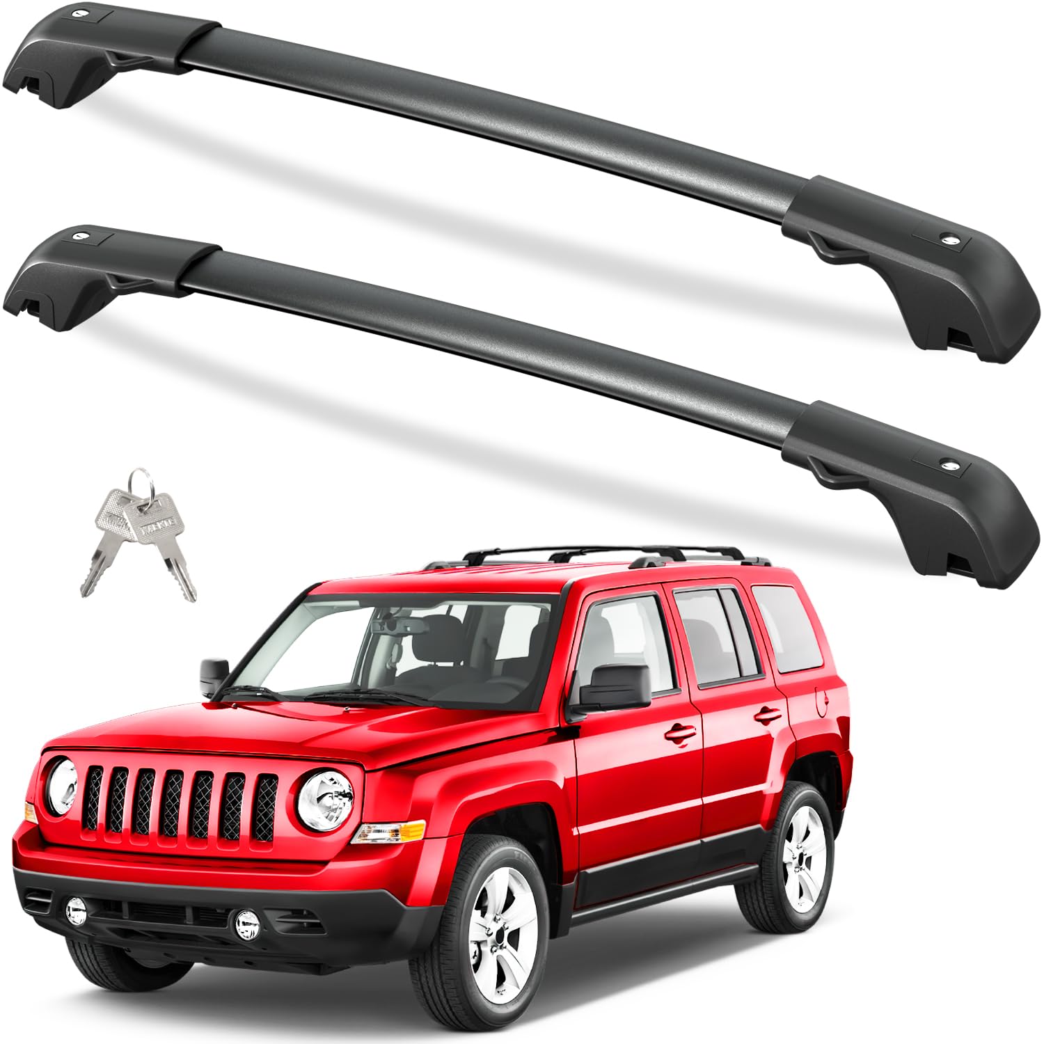 Tuyoung 220lbs Lockable Roof Rack Cross Bars Compatible with Jeep Patriot 2007-2017,Heavy Duty Anti-Theft Aluminum Roof Rails Cr