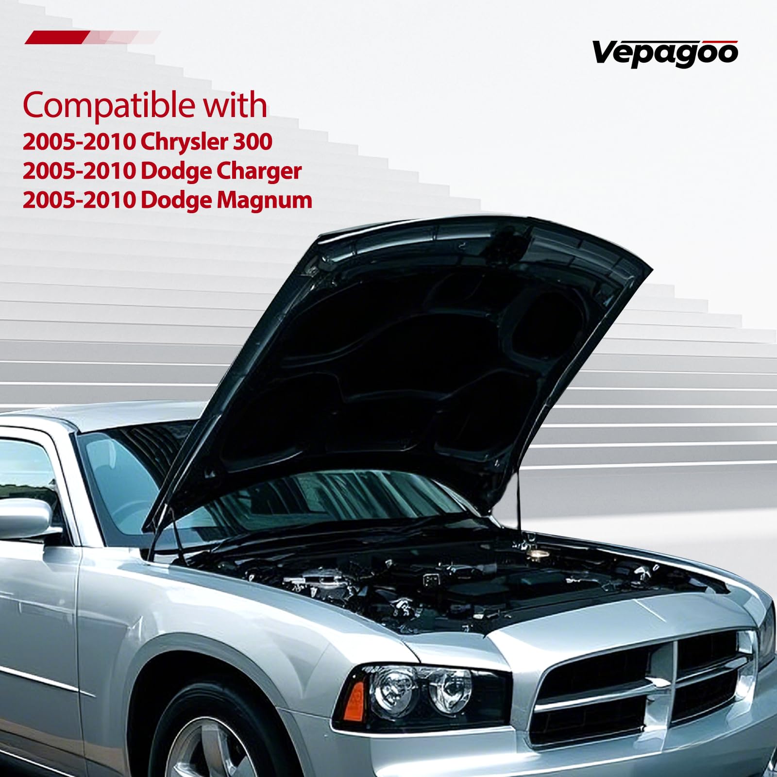 Vepagoo Pm1008 Front Hood Struts Compatible For 2005-2010 Chrysler 300, Dodge Charger, Dodge Magnum Gas Shock Lift Supports,Seda