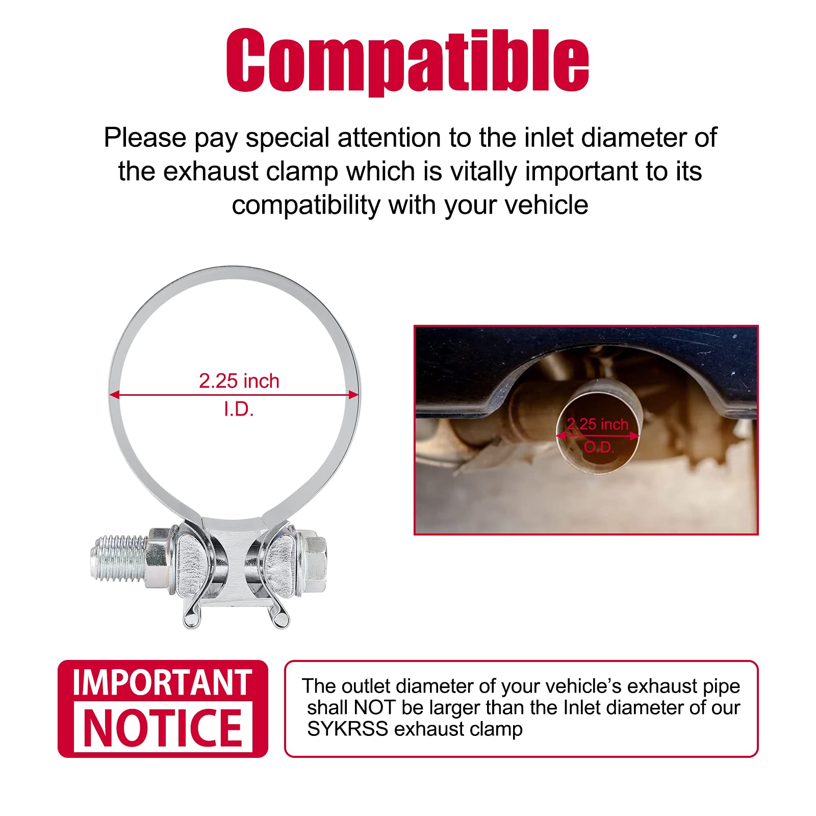 Sykrss 2.25'Stainless Steel Butt Joint Exhaust Seal Band Clamp 2Pcs