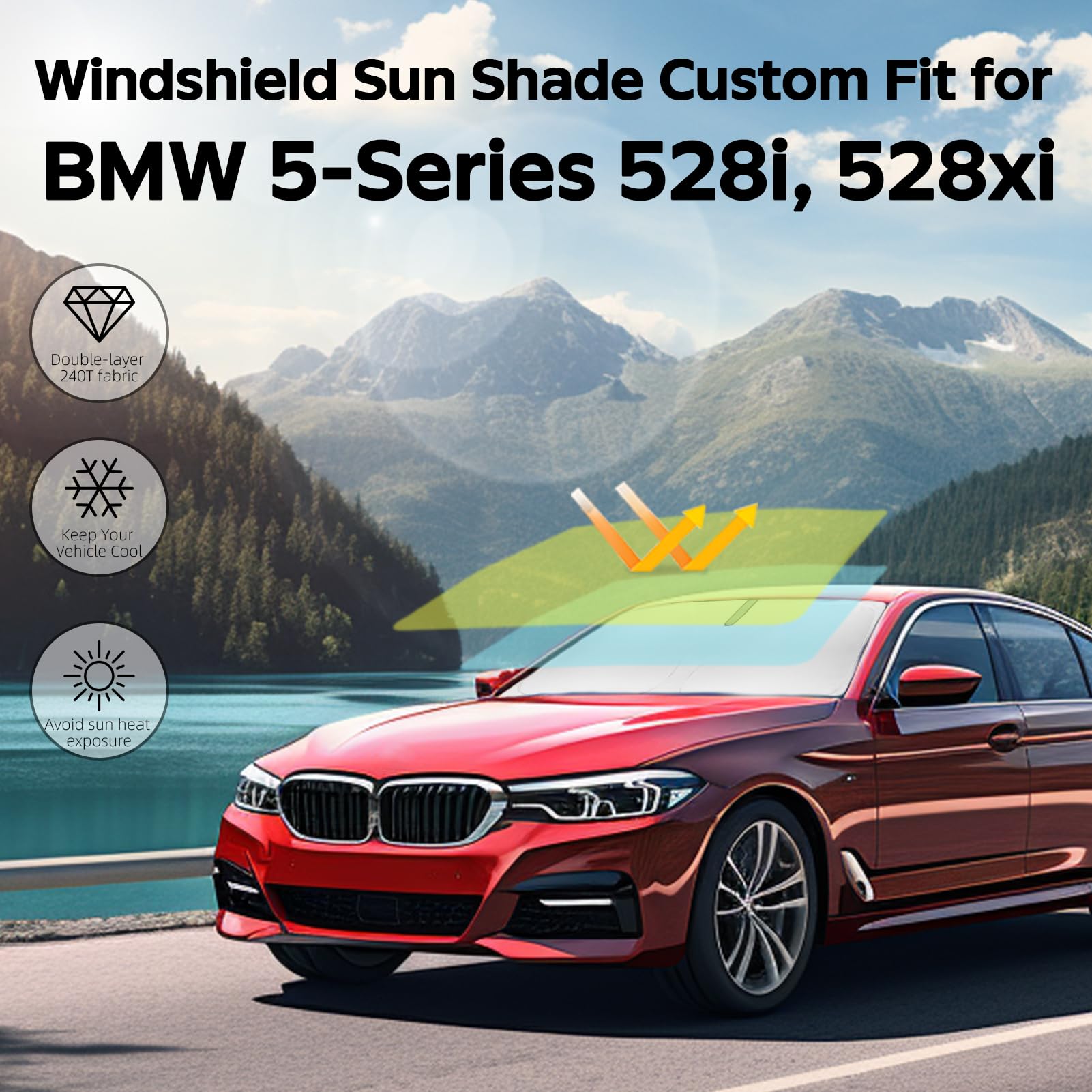 Windshield Sun Shade Sunshade Custom Fit for 2018-2023 2024 BMW 5 Series Windshield Cover for 5-Series 525i, 520i 528i 530i 535d
