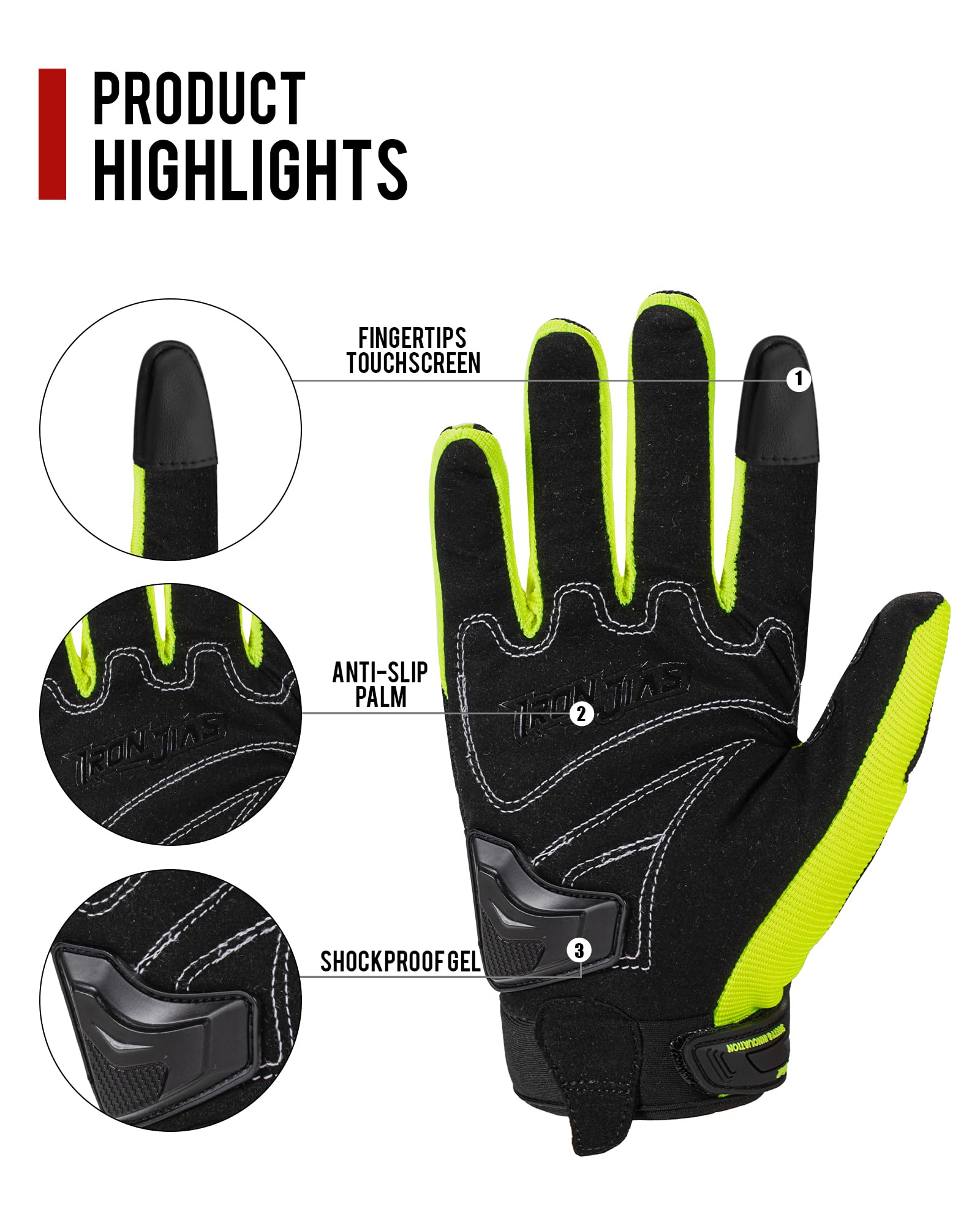 Borleni Motorcycle Gloves - Full Finger Touchscreen Motorbike Gloves For Women & Men - Camping, Climbing, Hiking, Cycling & Riding