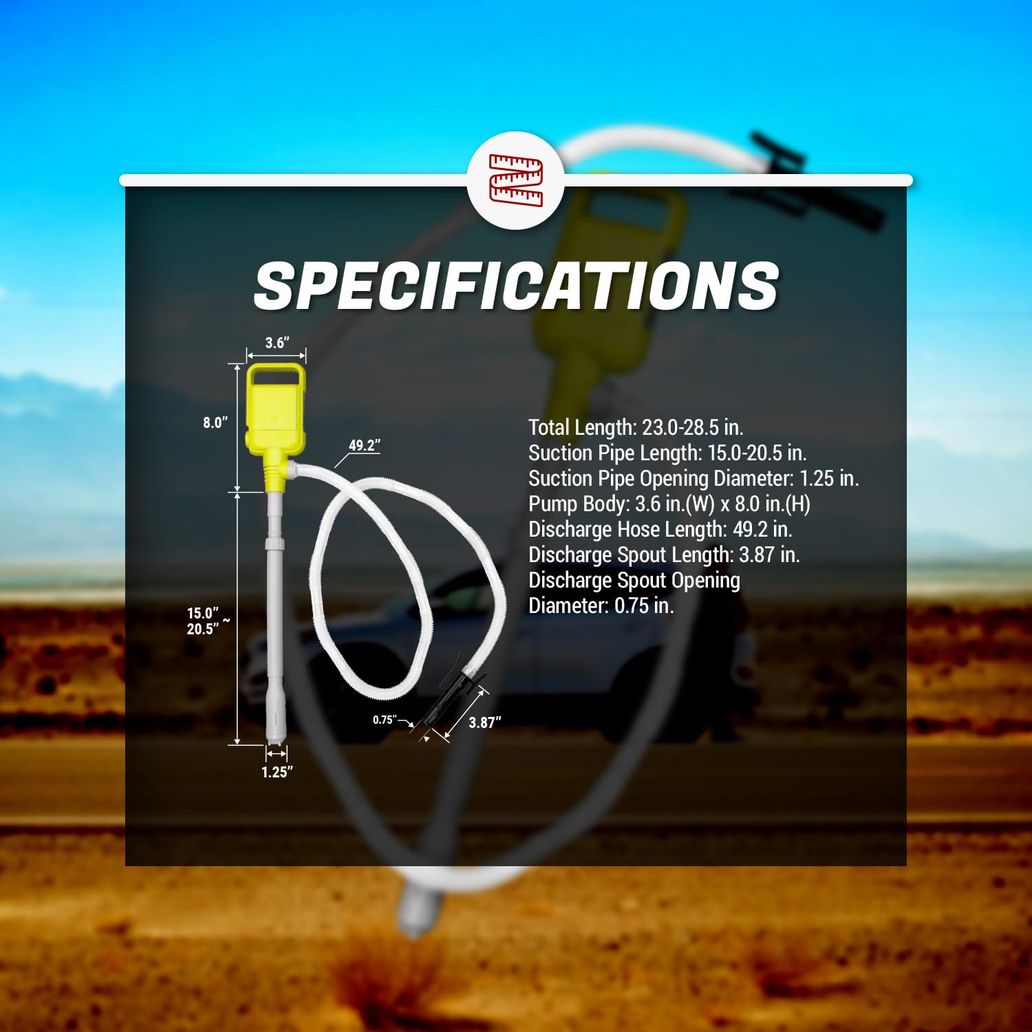 TERA PUMP Multipurpose Fuel Transfer Pump w/Auto Stop Sensor - Powerful Motor, 2.6 GPM, Battery Powered, Portable Gas Pump, 4.1ft Discharge Hose