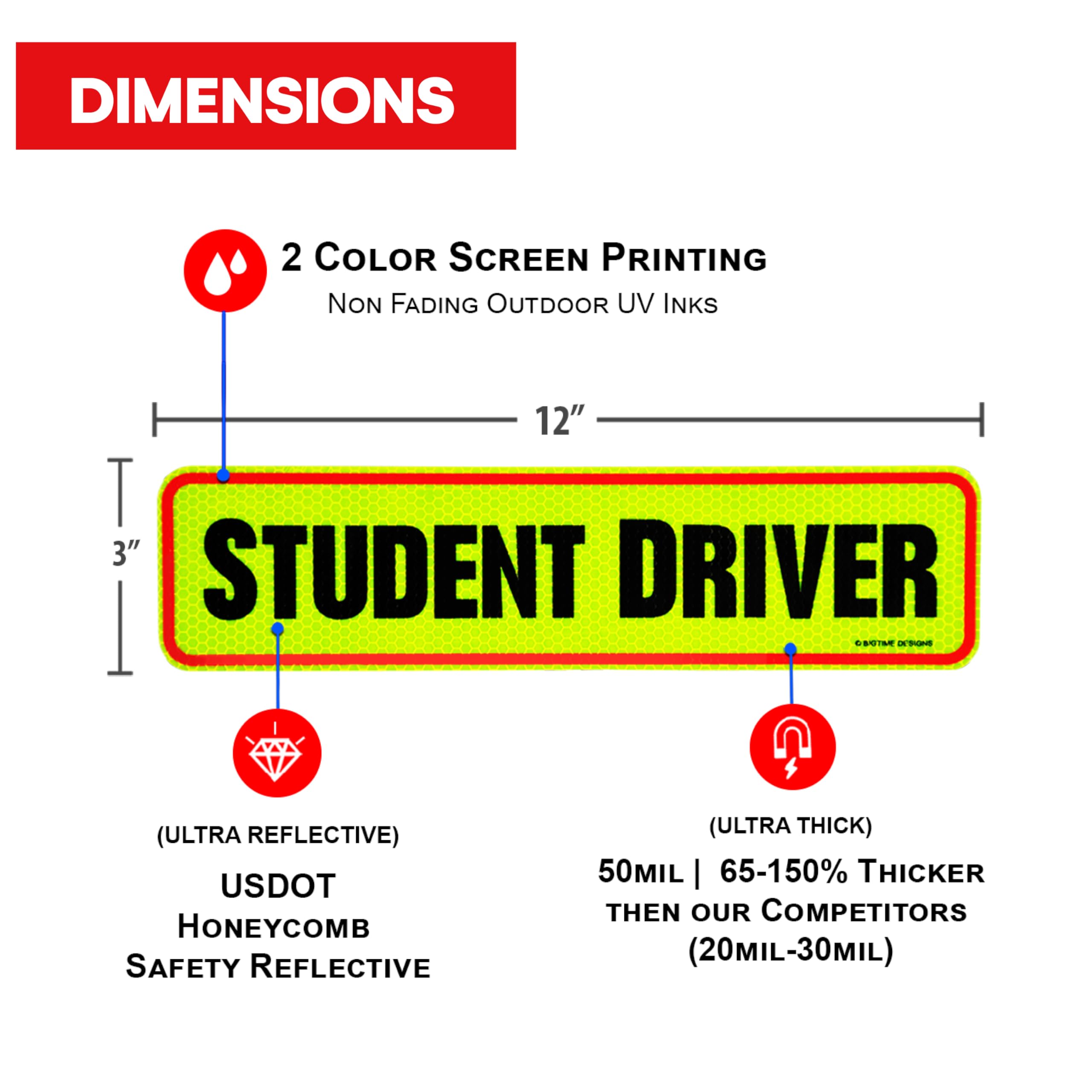 Reflective Student Driver Magnet | 12'' Car Magnet Sticker For New & Beginner Drivers | Weatherproof & Magnetic | Accessories Fo