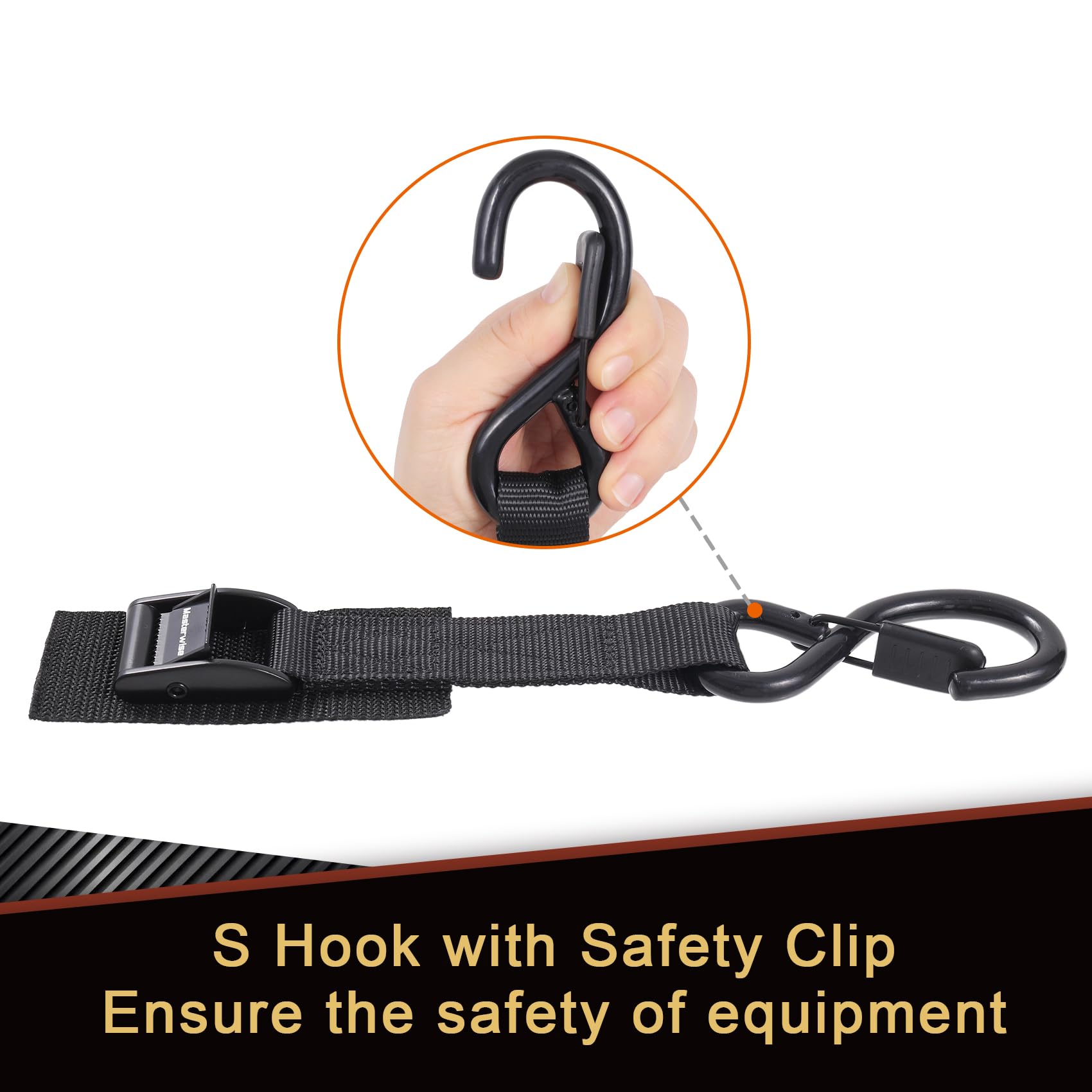 Masterwise Tie Down Straps with Hooks, 12 feet 2200lbs Break Strength Cam Buckle Tiedown Set with Integrated Soft Loops for Moto