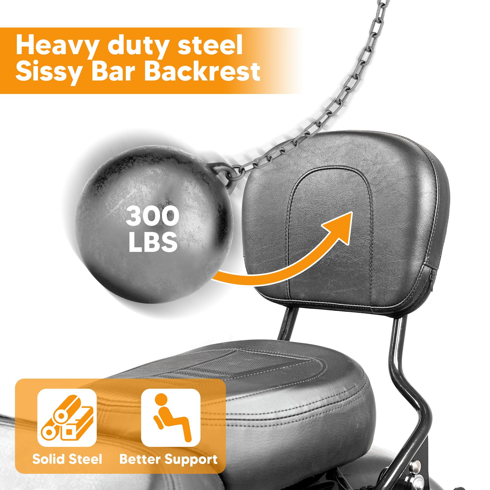 Mofun Street Glide Sissy Bar Detachable Passenger Backrest Pad Compatible with Harley Touring Road Glide Road King Electra Glide