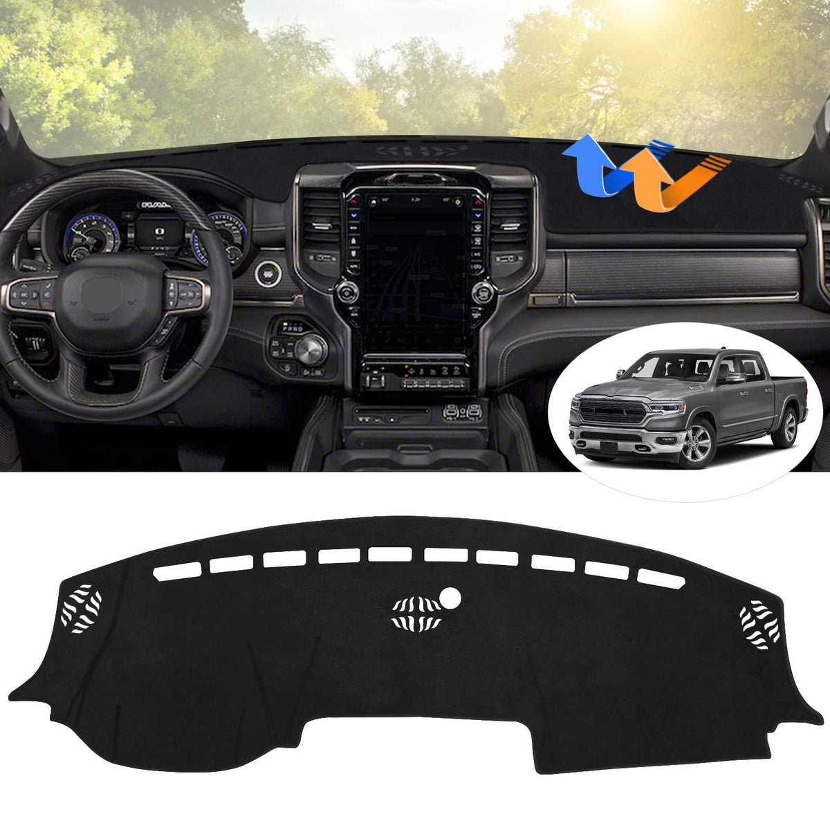 Autorder Dashboard Cover Mat For 2019-2023 2024 Dodge Ram 1500 2500 3500 Accessories Dash Cover Flannel Dash Mat Sunshade Glare 