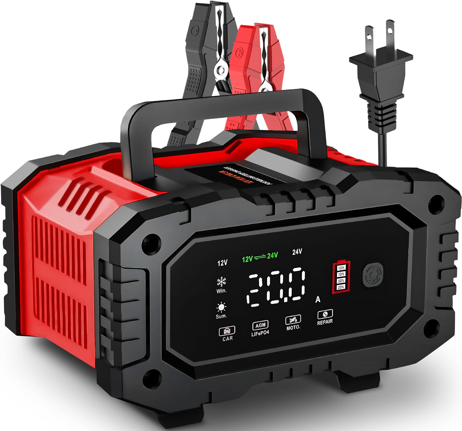 20-Amp Car Battery Charger, 12V/20A and 24V/10A LiFePO4,Lead-Acid(AGM/Gel/SLA) Automatic Smart Trickle Charger Maintainer,Desulf