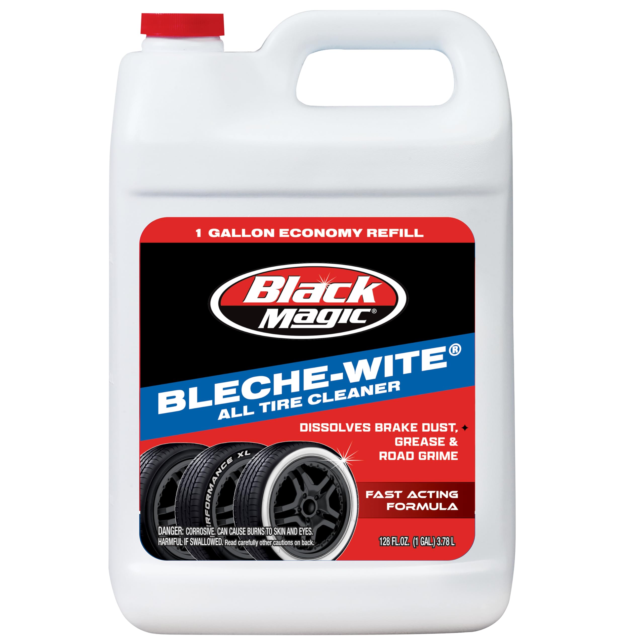 Black Magic 800002222 Bleche-Wite Tire Cleaner, 1 Gallon. - Fast-Acing Formula Dissolves Brake Dust, Grime and Road Film Off Tir