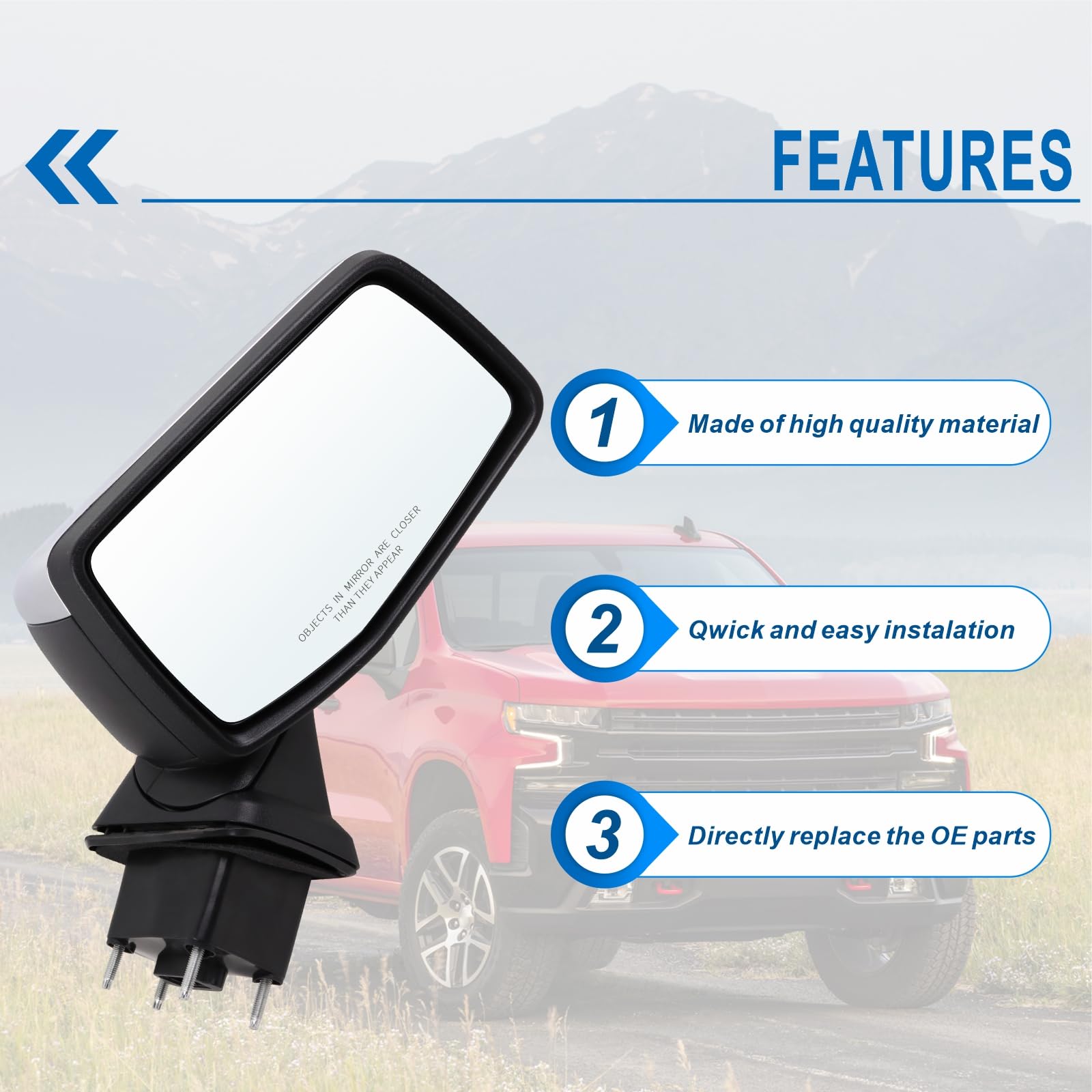 Lqito Right Passenger Side Mirror Compatible With 2019-2025 Chevy Silverado 1500 With Manual Folding Power Glass Temperature Sen