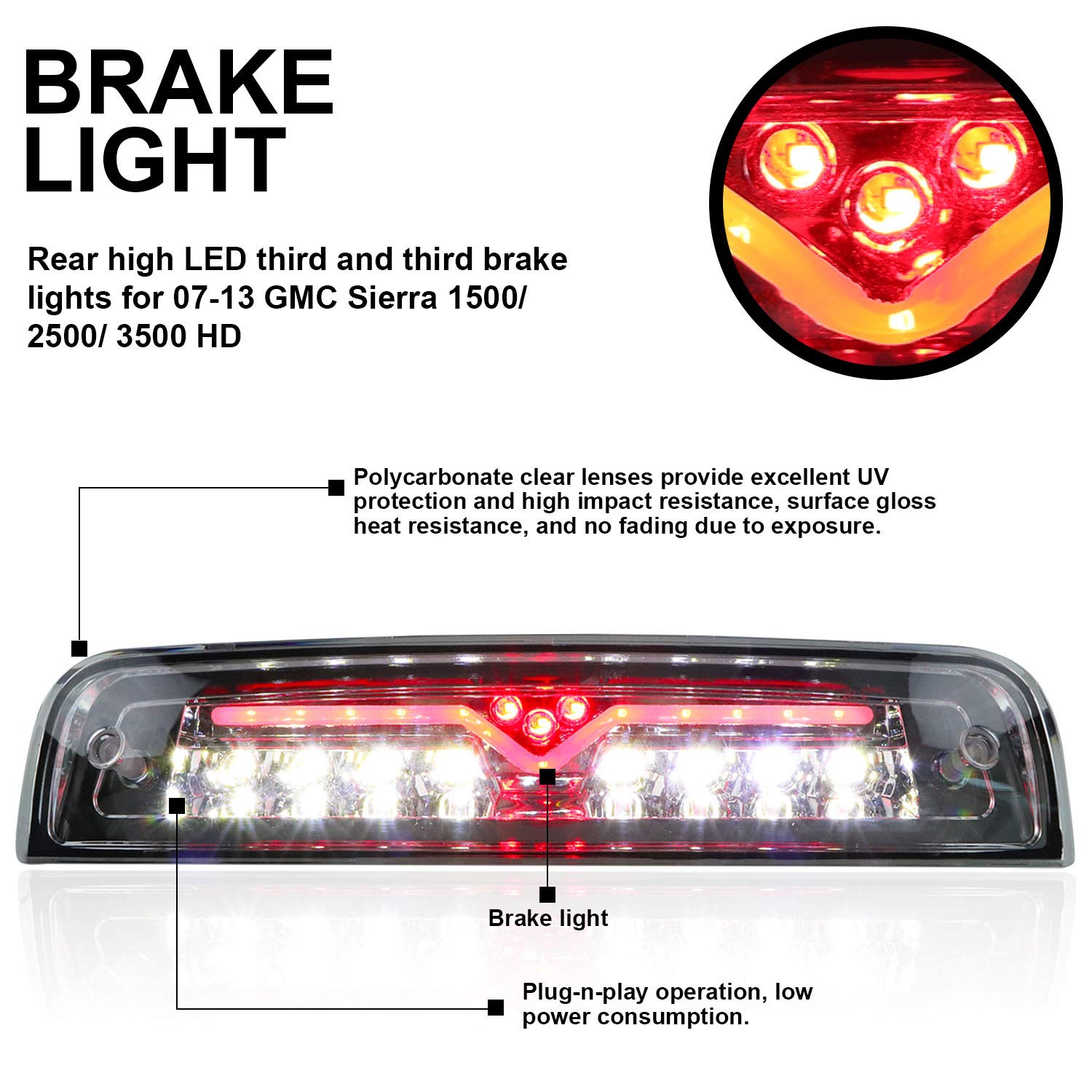 Youxmoto Led 3Rd Brake Light Third Brake Light High Mount Stop Light Rear Tail Light Fit For Dodge Ram 2009-2017 1500 2010-2017