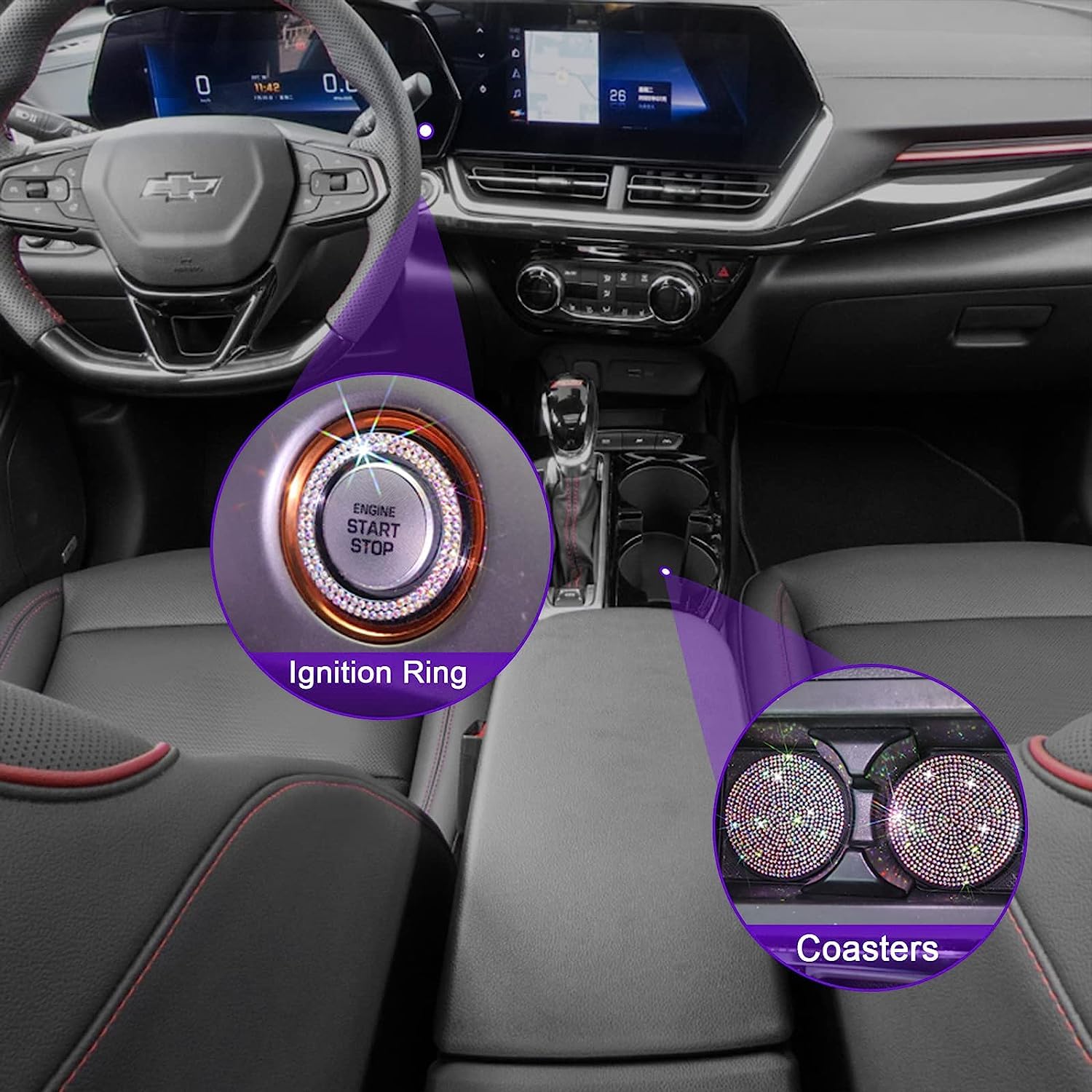 Newzon Ab Bedazzled Crystal Car License Plate Cover 2 Pieces, Color Bling License Plate Frames With High End Ribbon Gift Box, Di