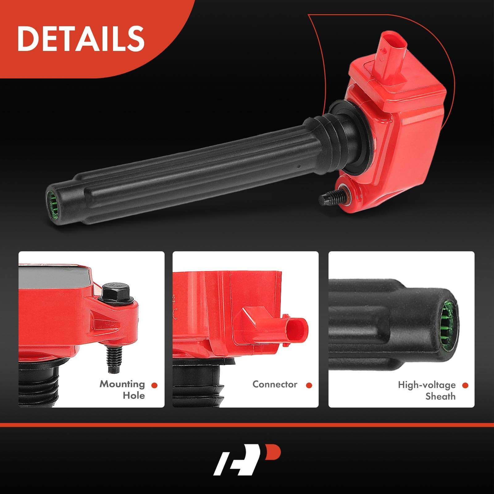 A-Premium (Red) Engine Ignition Coil Pack Compatible With Ram 1500, Promaster 2500 & Jeep Grand Cherokee, Wrangler & Dodge Grand