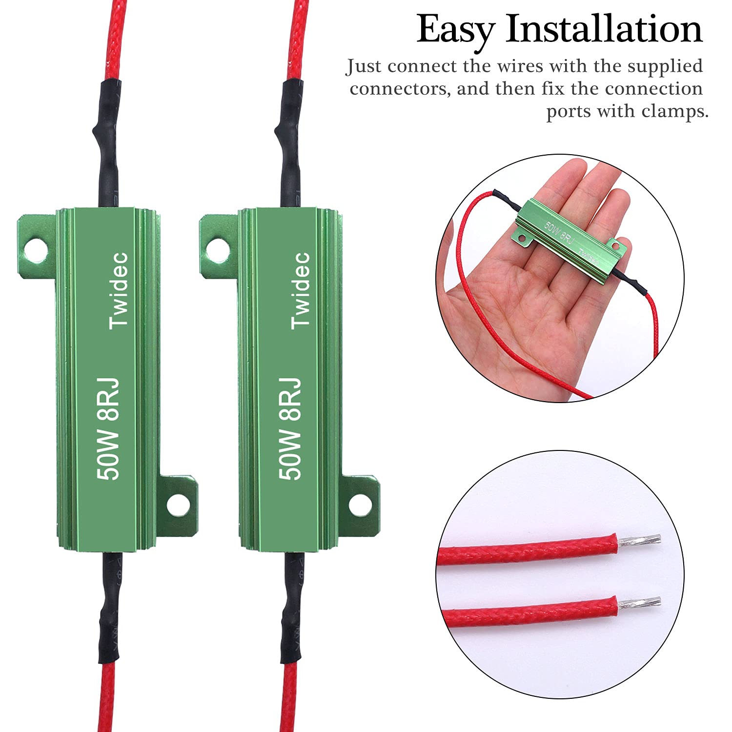 Twidec/8Pcs 50W 8Ohm Led Load Resistors For Fix Led Hyper Flash Turn Signal Light Bulb Fast Blink Error Code（Two Years Warranty）Rx24-50W8-8X