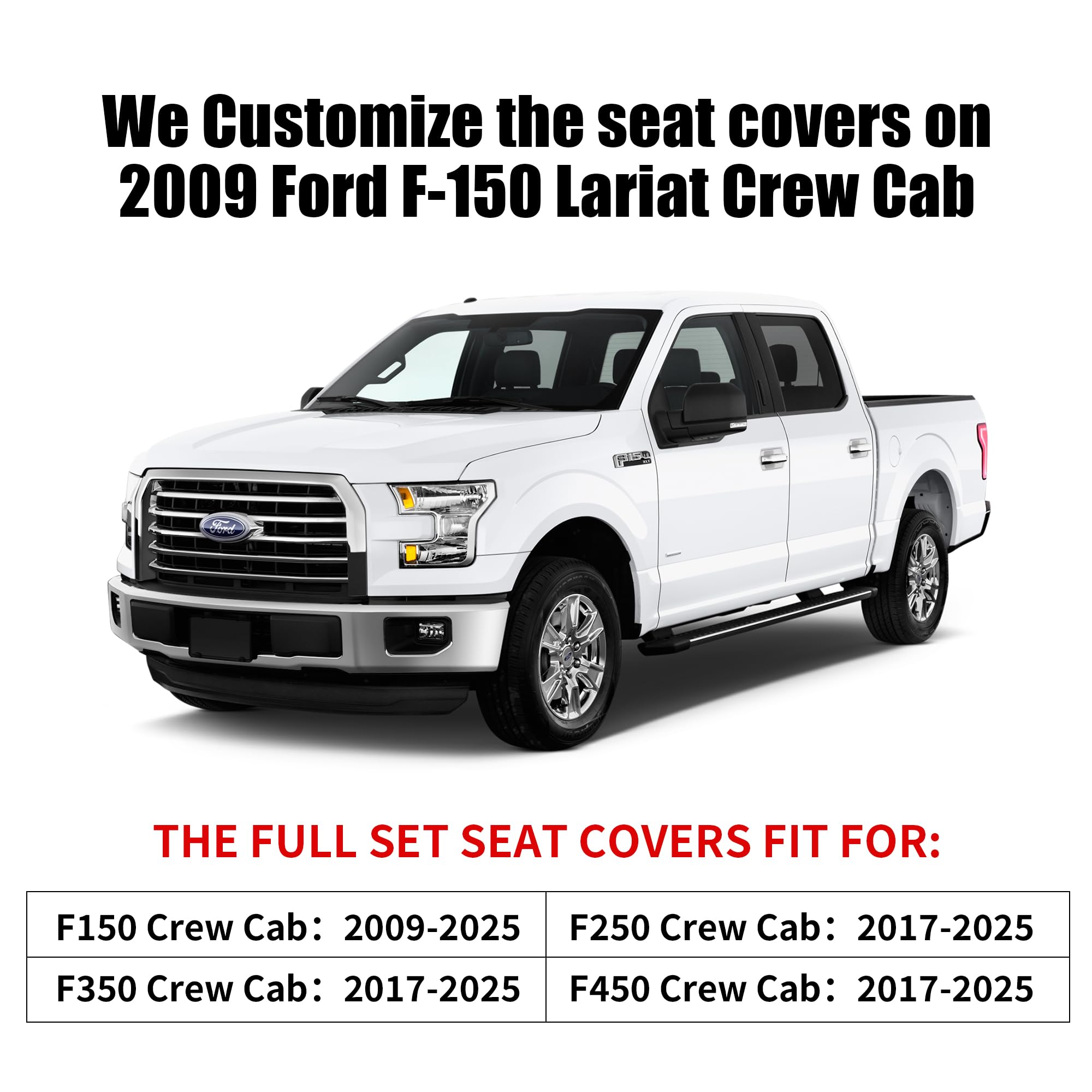 Aierxuan Rear Seat Covers For Ford F150 Crew Cab Regular Cab 2009-2025, F250 F350 F450 2017-2025 (Rear Seat/Black)