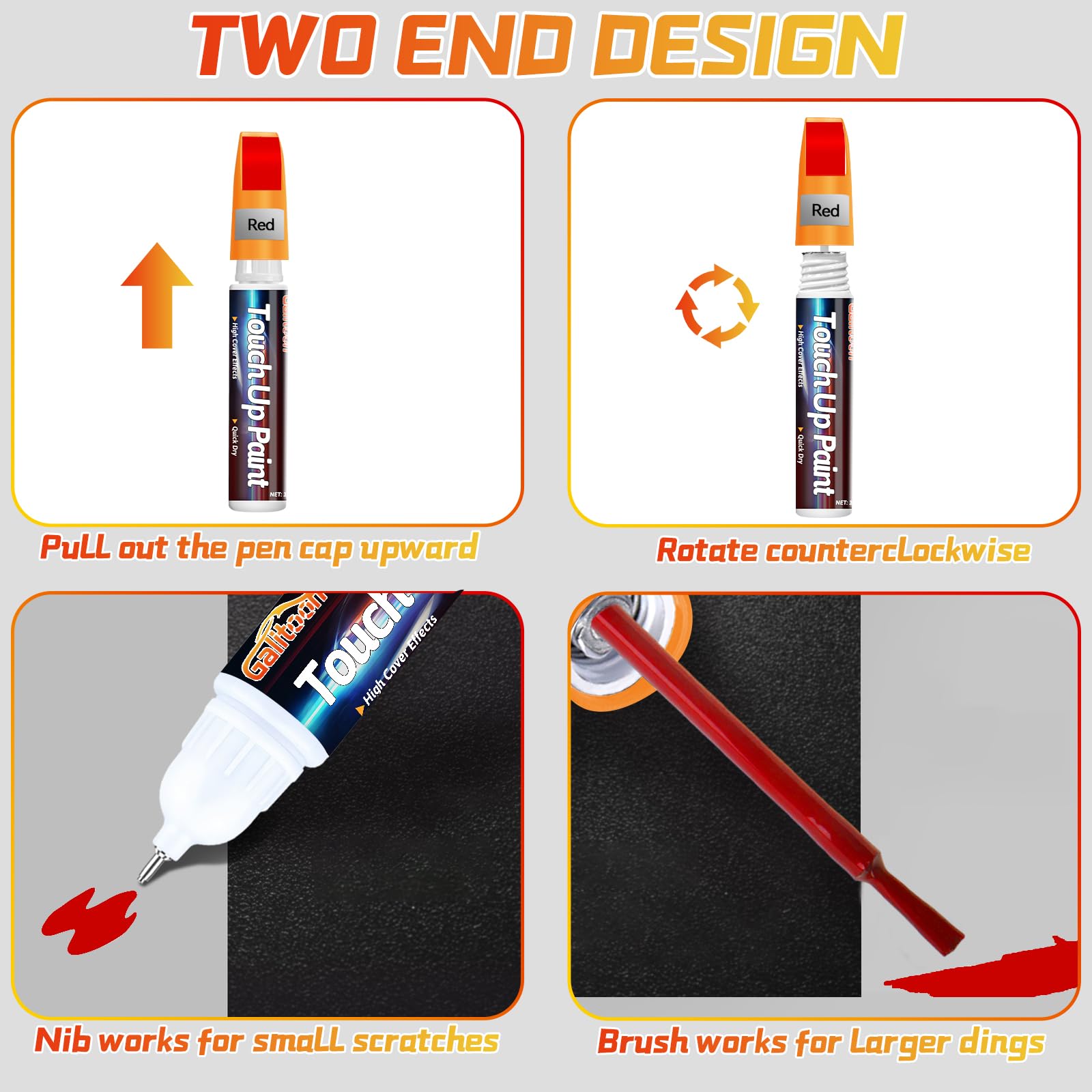 Red Touch Up Paint Pen For Cars, Car Paint Scratch Repair, Two-In-One Car Touch Up Paint Fill Paint Pen, Quick & Easy Solution T