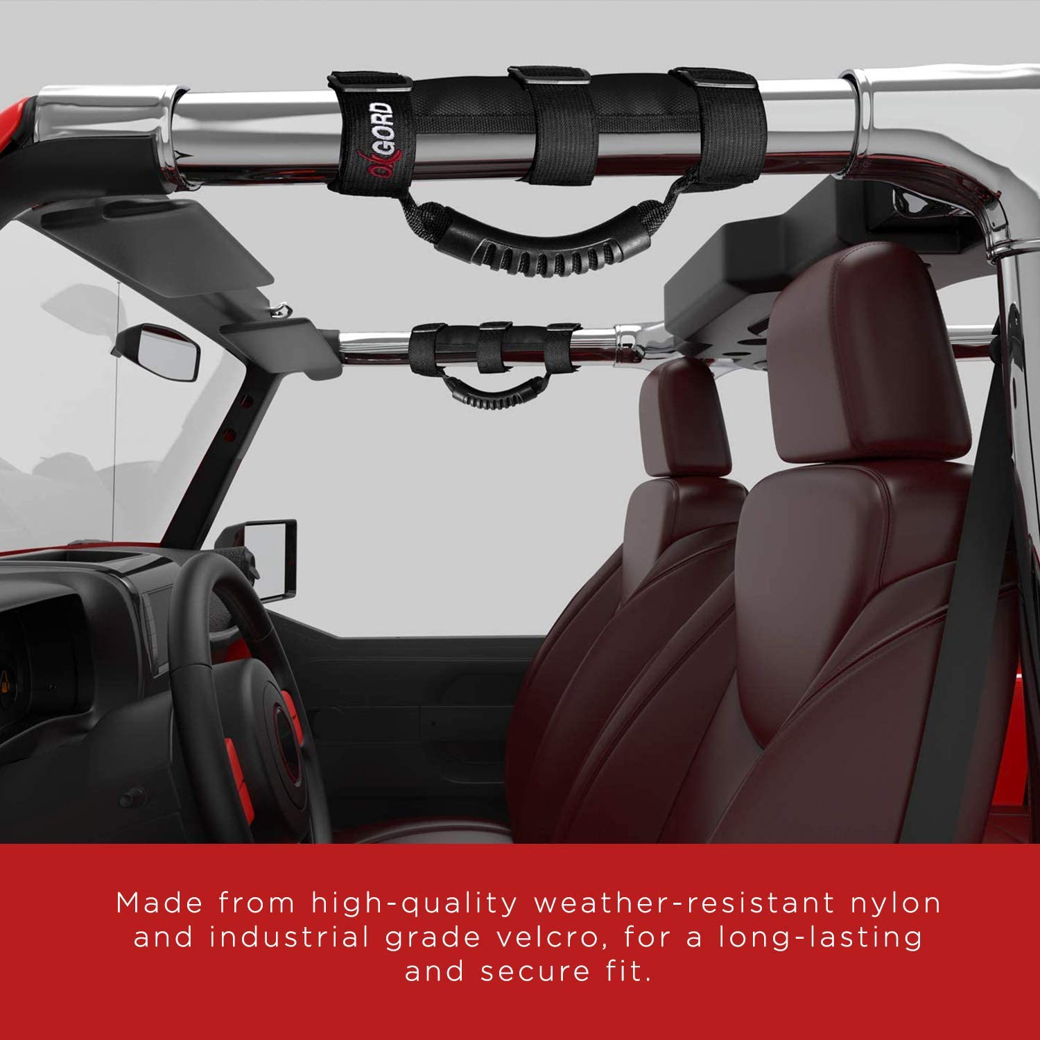 Oxgord Roll Bar Grab Handle Grips Set Compatible With Jeep Wrangler Tj Yj Jk Atv Utv 1955-2024 Models - Strap Fits 1 1/2 To 3 Inch Bars - Pack Of 2, Black